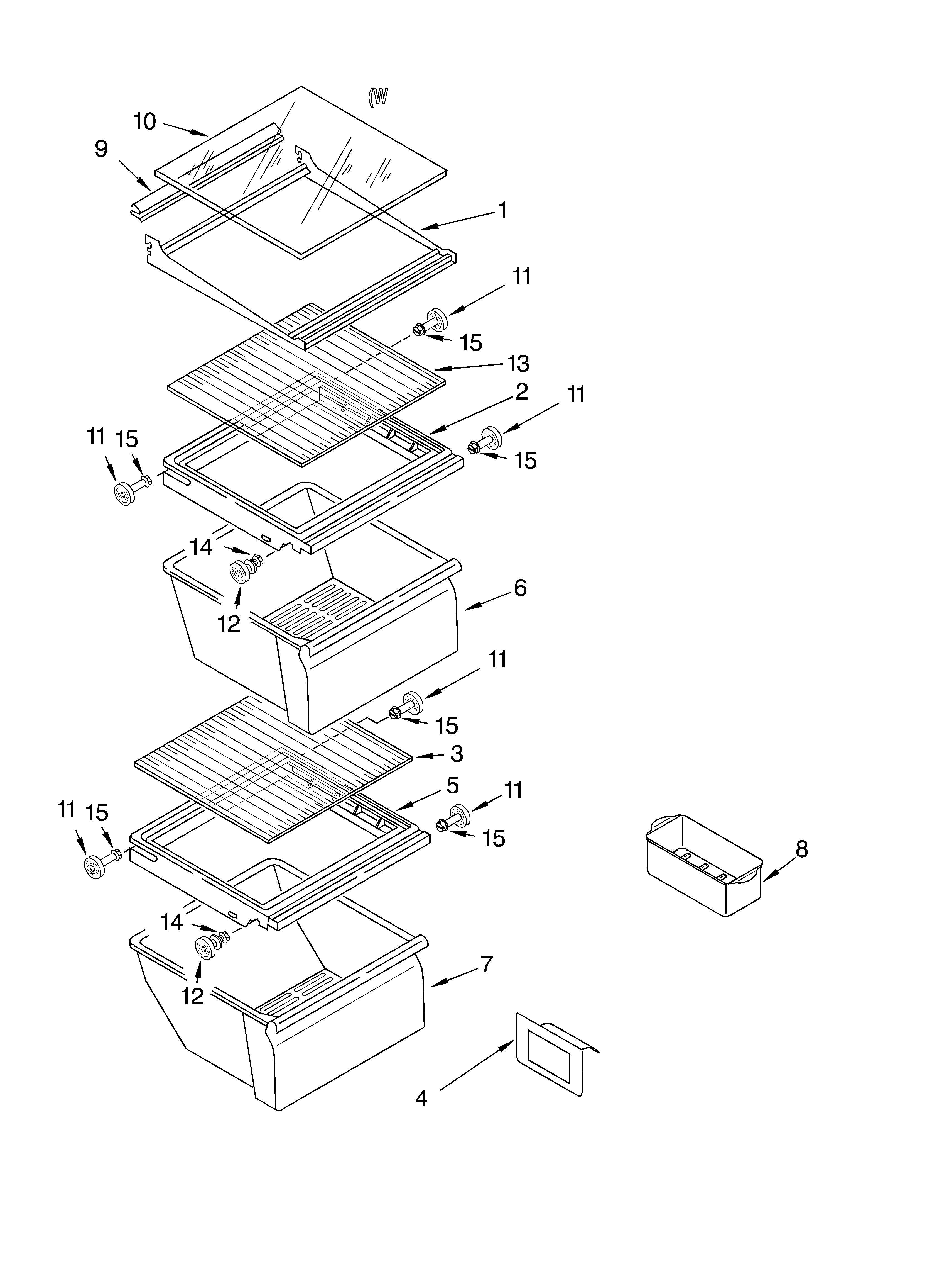 Whirlpool ED22TEXHT03 refrigerator shelf diagram
