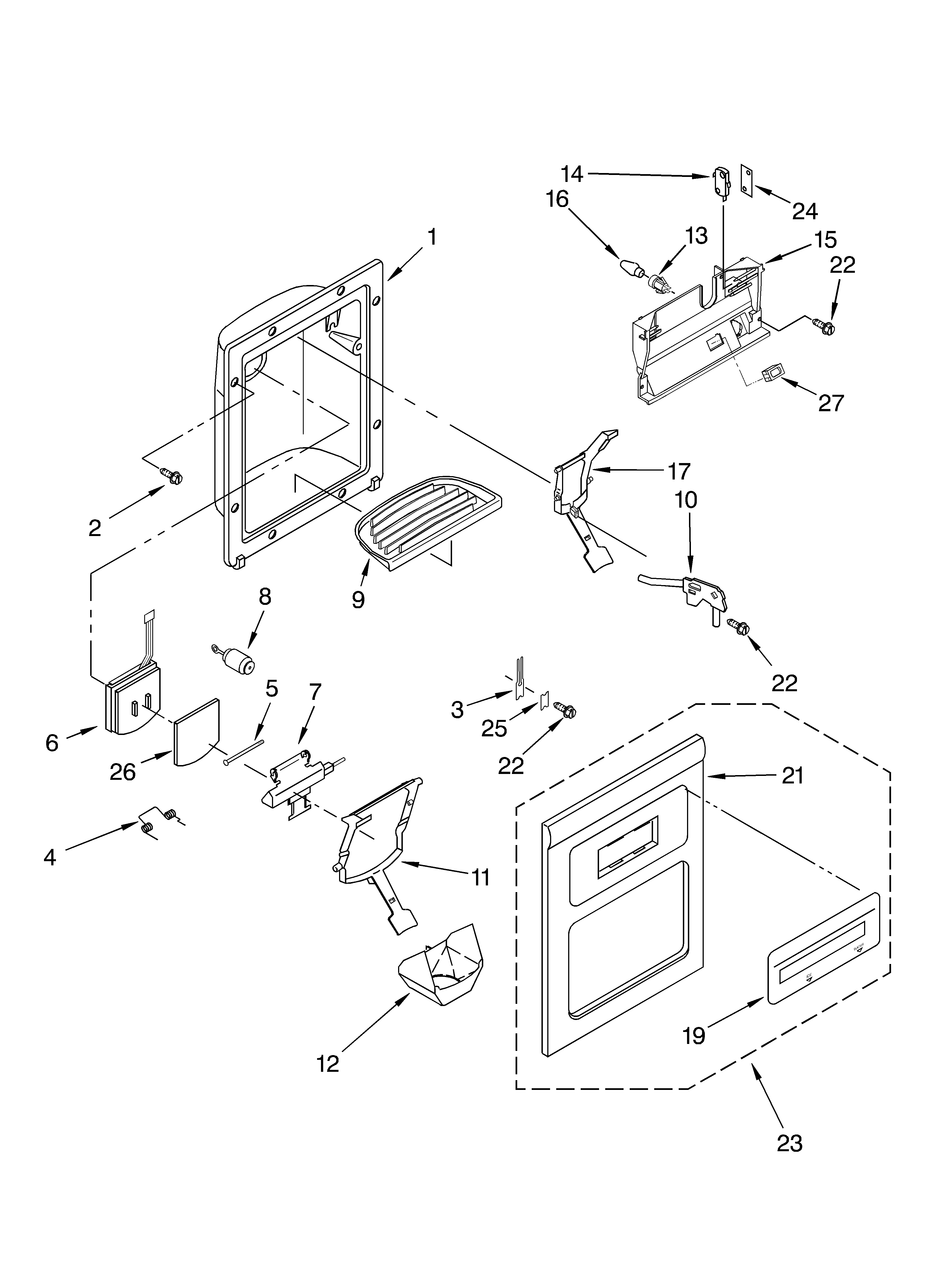 Whirlpool ED22TEXHT03 dispenser front diagram