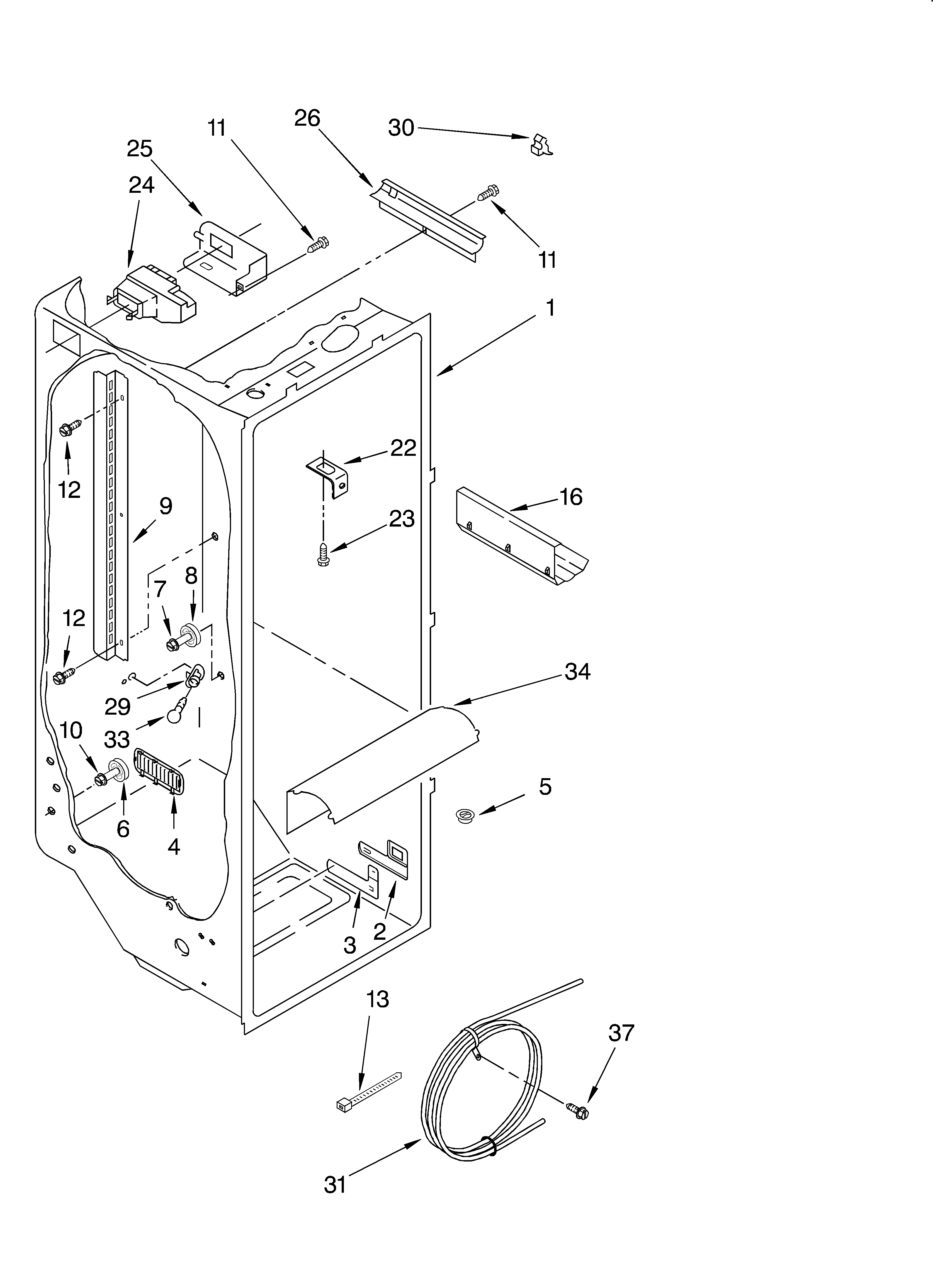 KitchenAid KSRB22FHWH05 refrigerator liner diagram