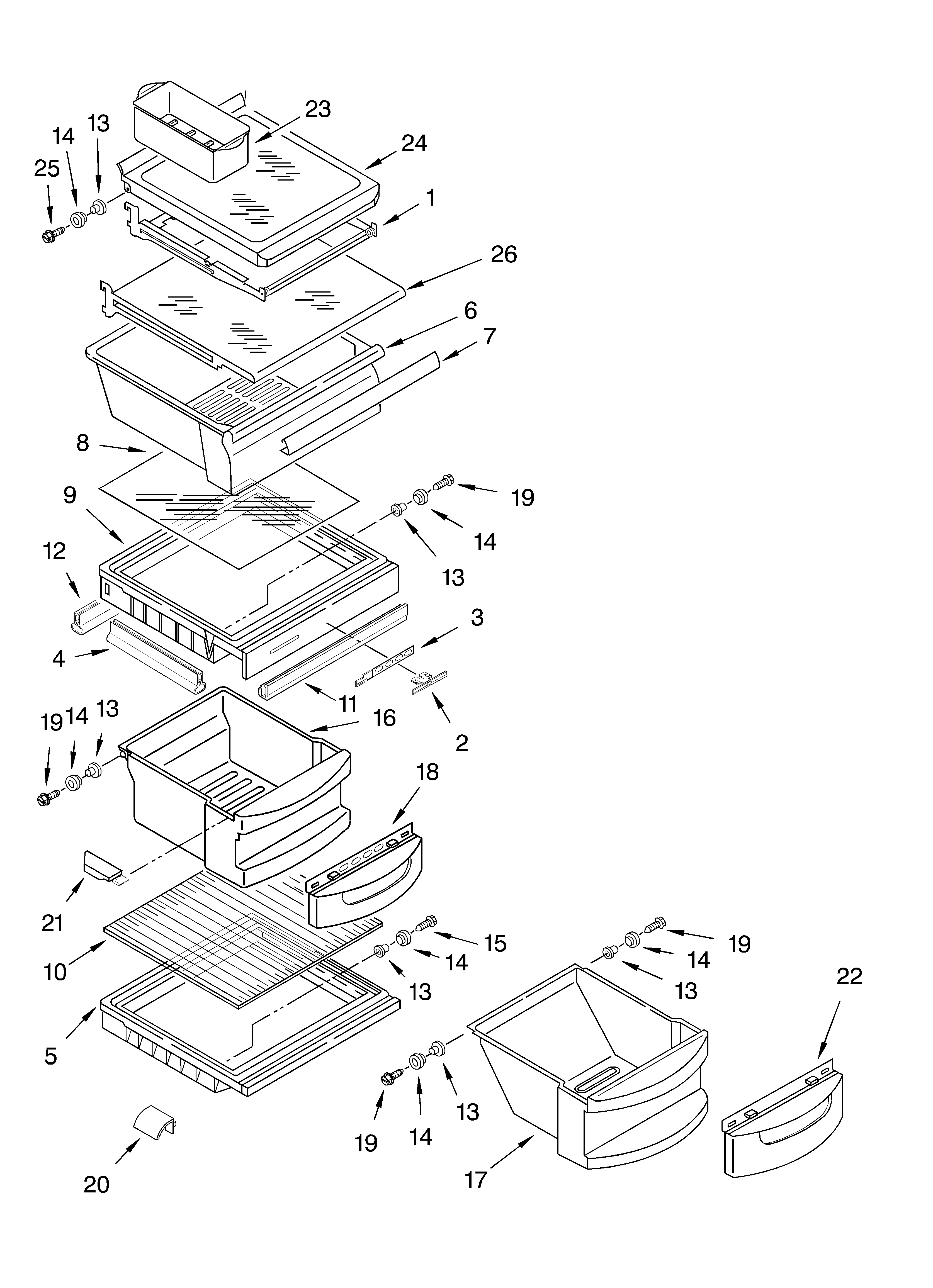KitchenAid KSRB22FHWH05 refrigerator shelf diagram