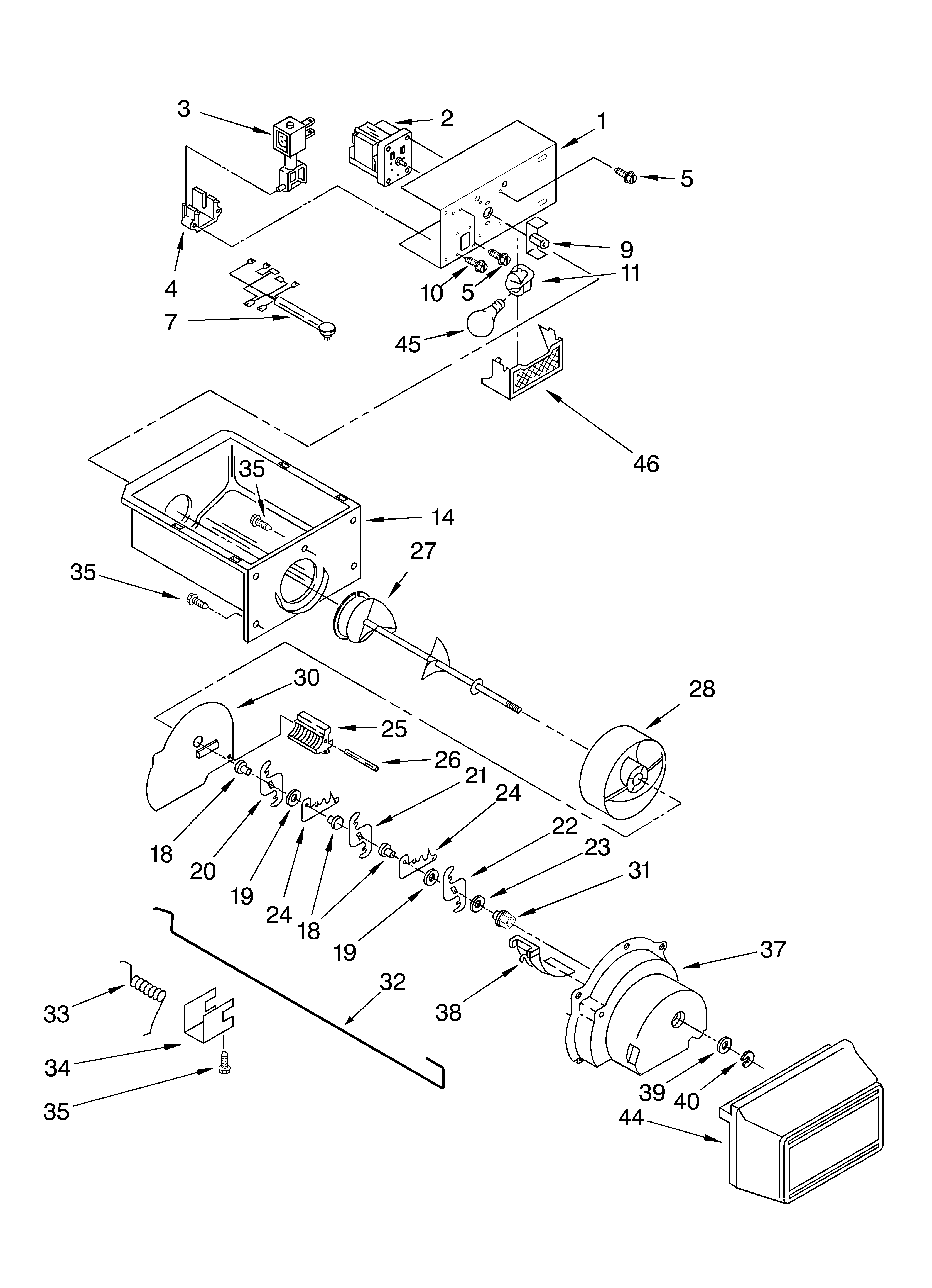 KitchenAid KSRB22FHWH05 motor and ice container diagram