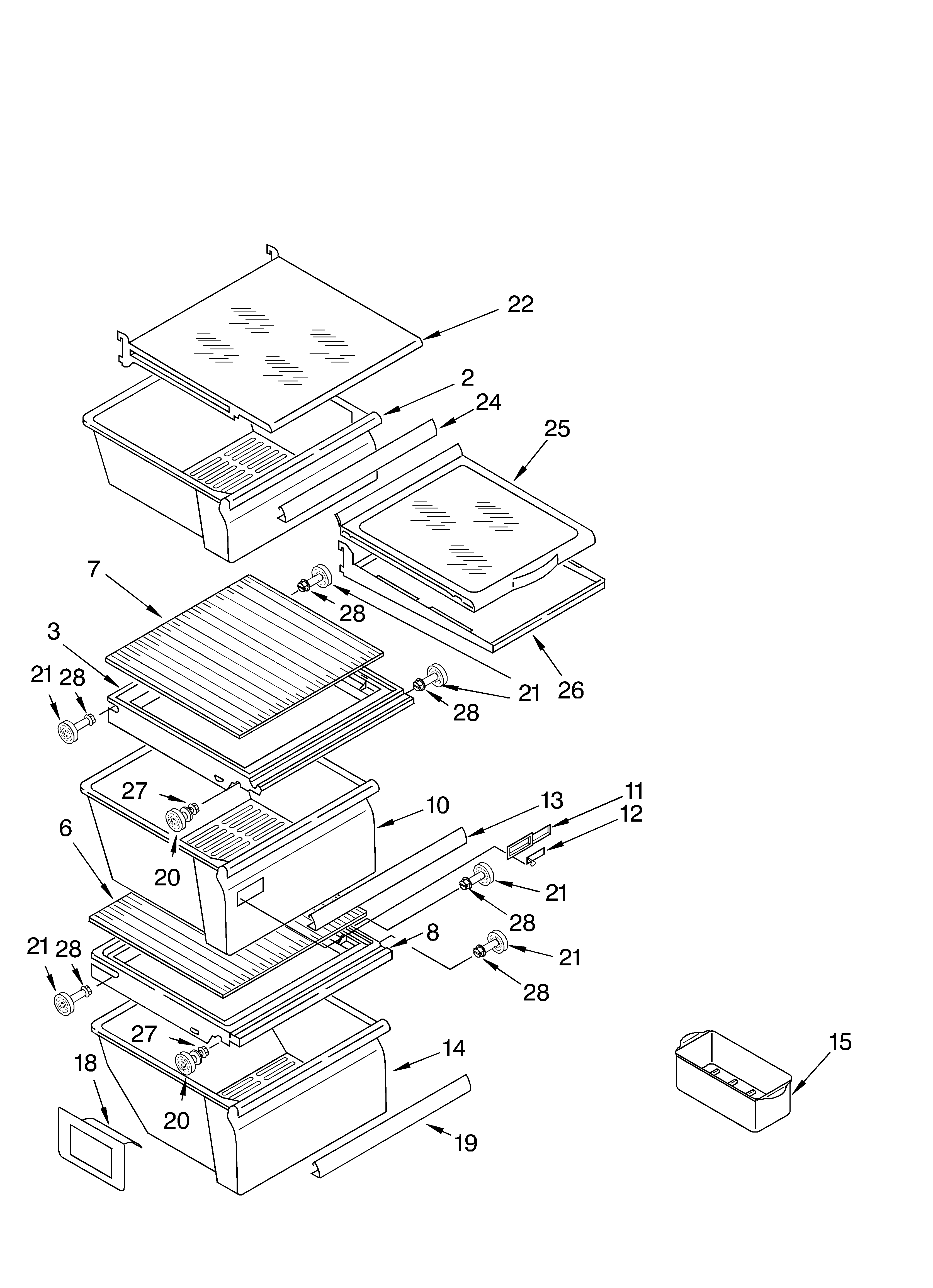 Whirlpool GD5SHAXKT00 refrigerator shelf diagram