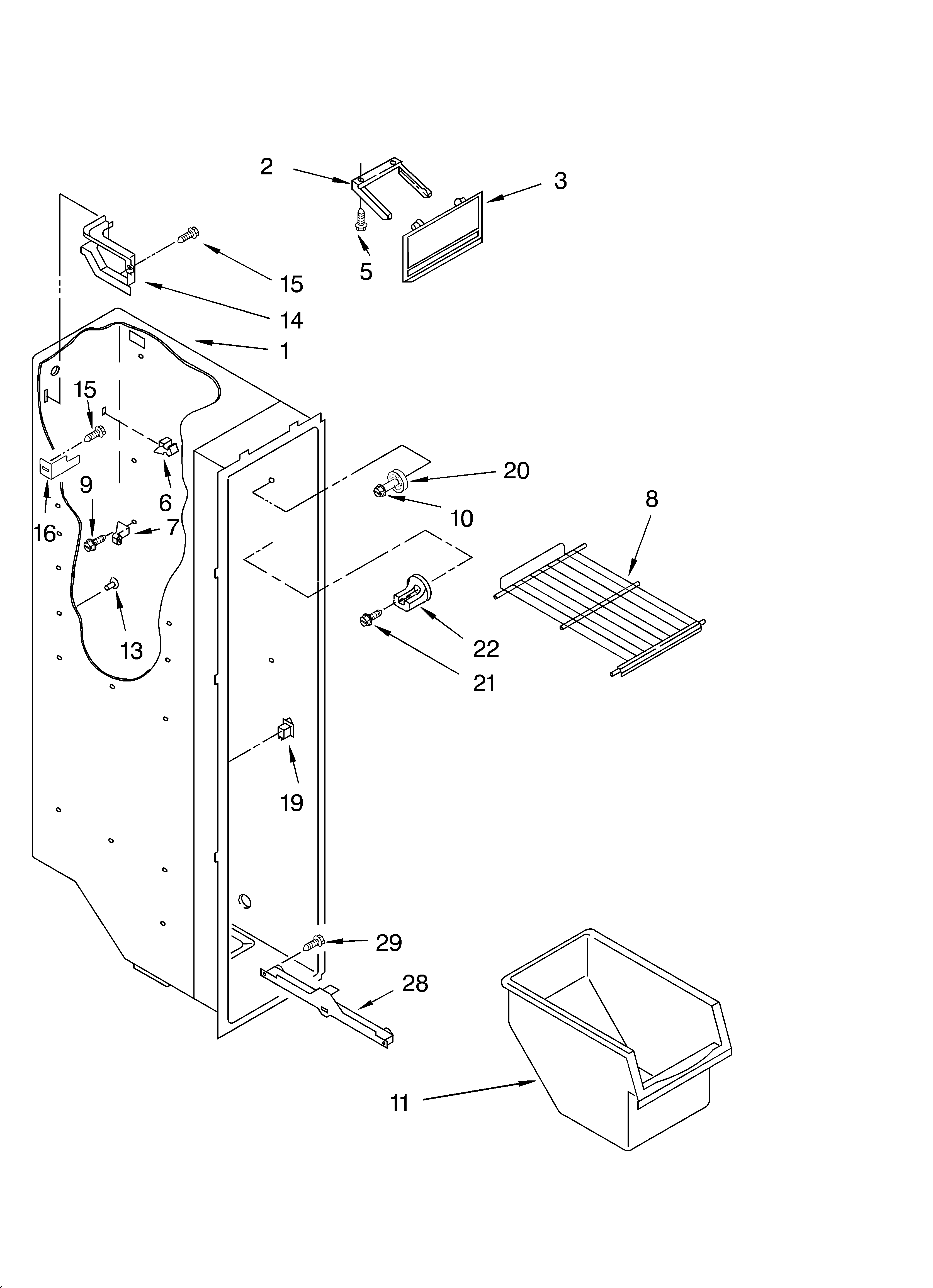 Whirlpool 3XART730GW02 freezer liner diagram