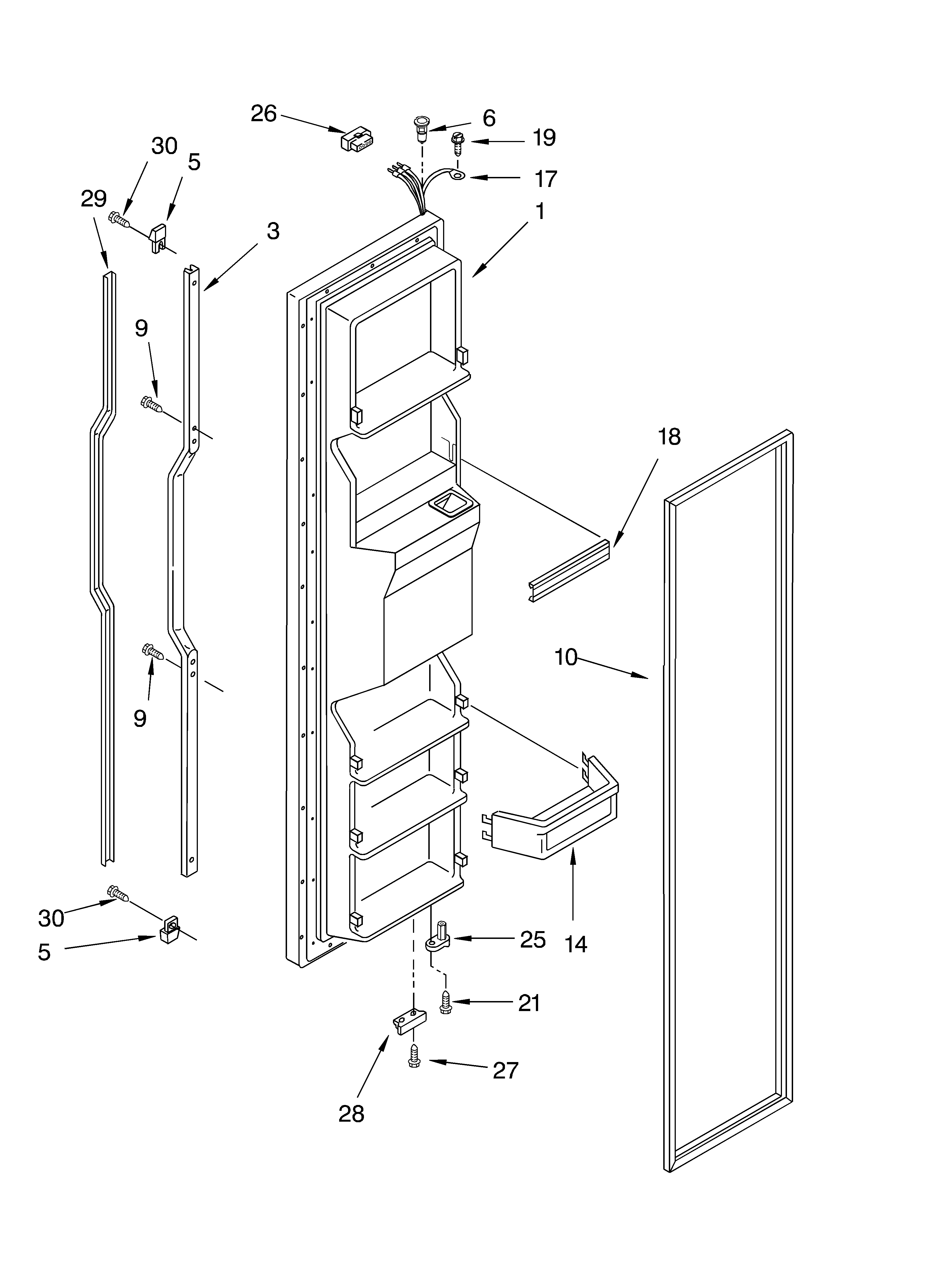 Whirlpool 3XART730GW02 freezer door diagram