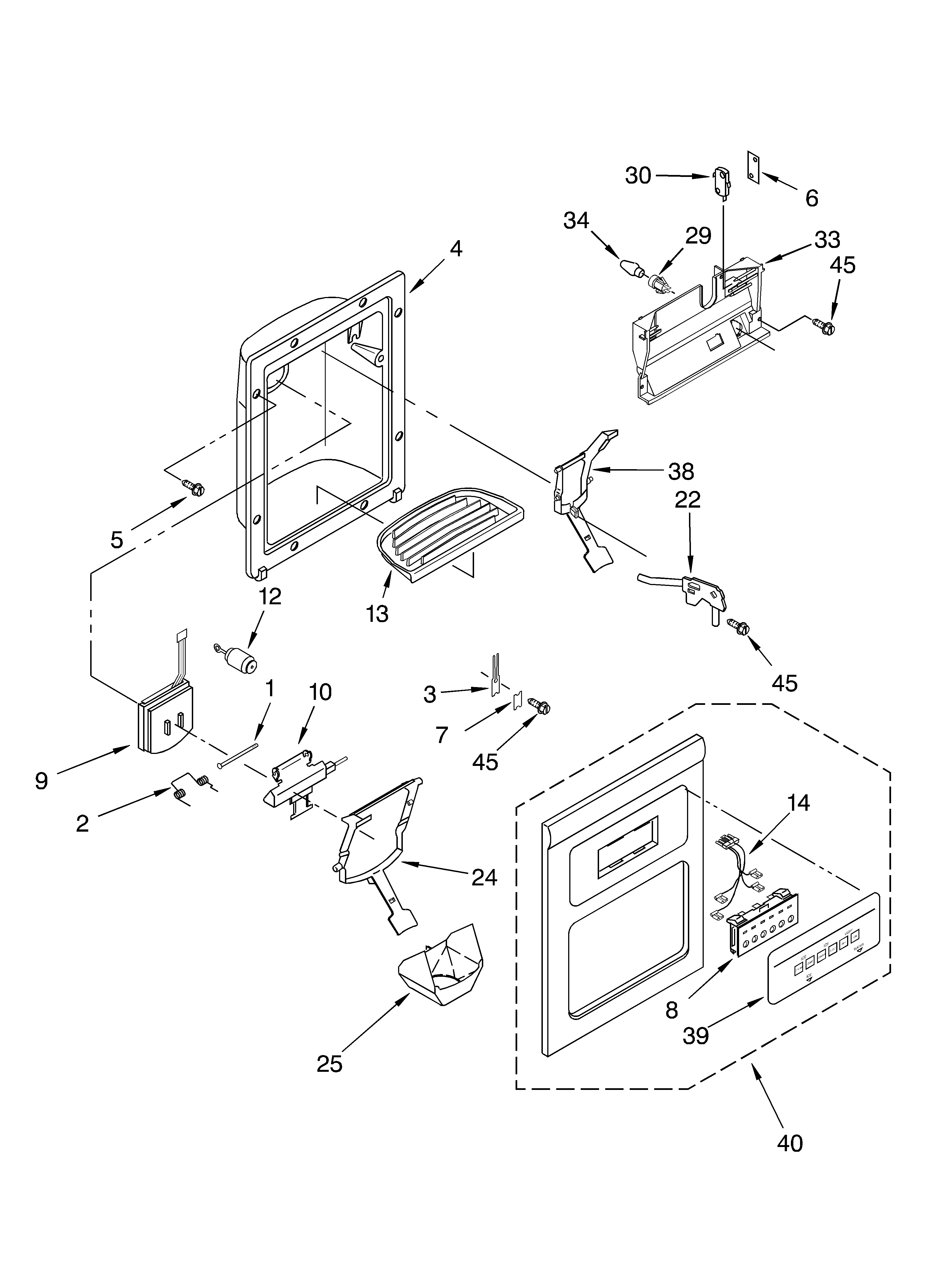 Whirlpool 3XART730GW02 dispenser front diagram