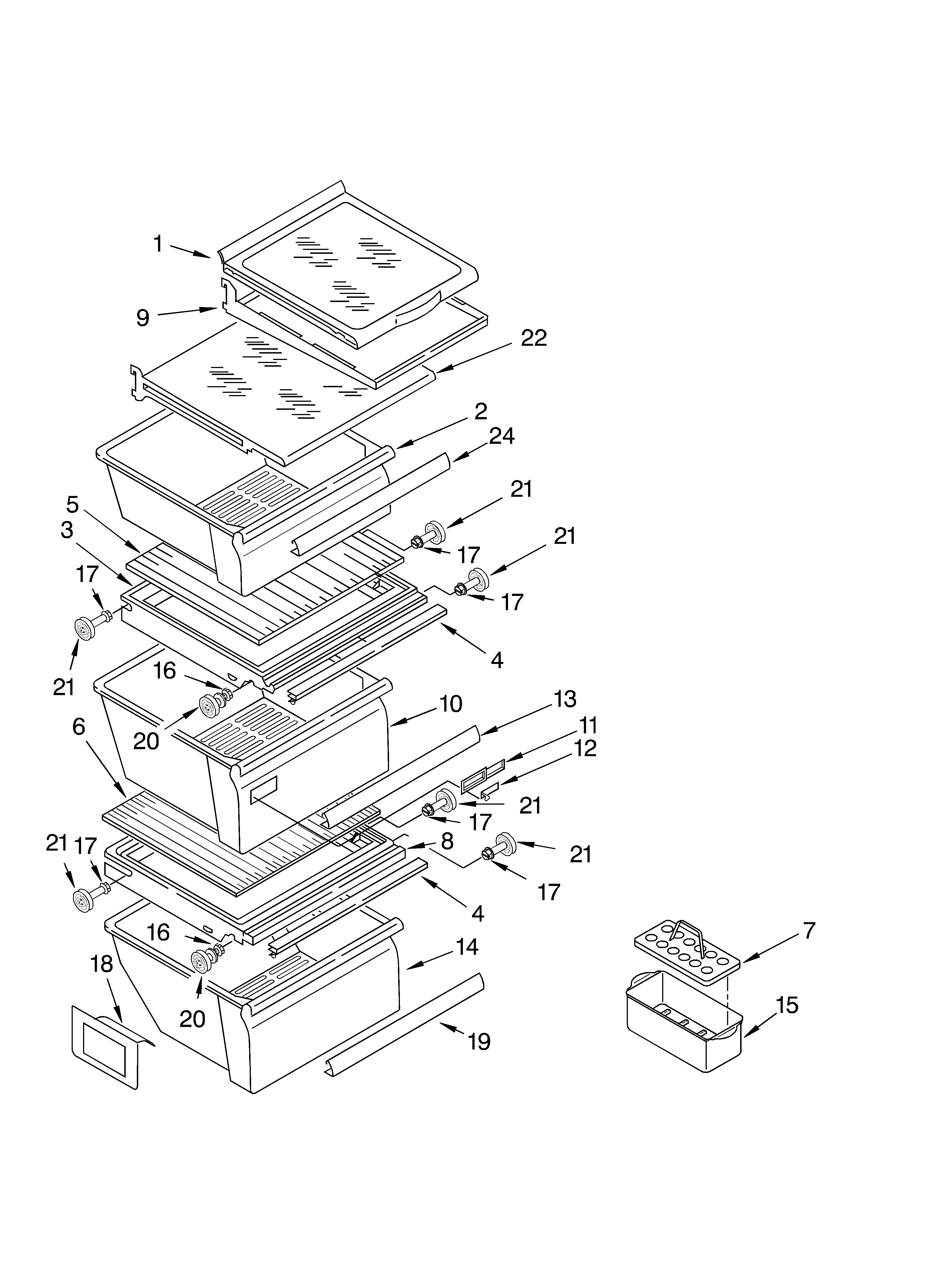 Whirlpool 6ED22DQXFB03 refrigerator shelf diagram