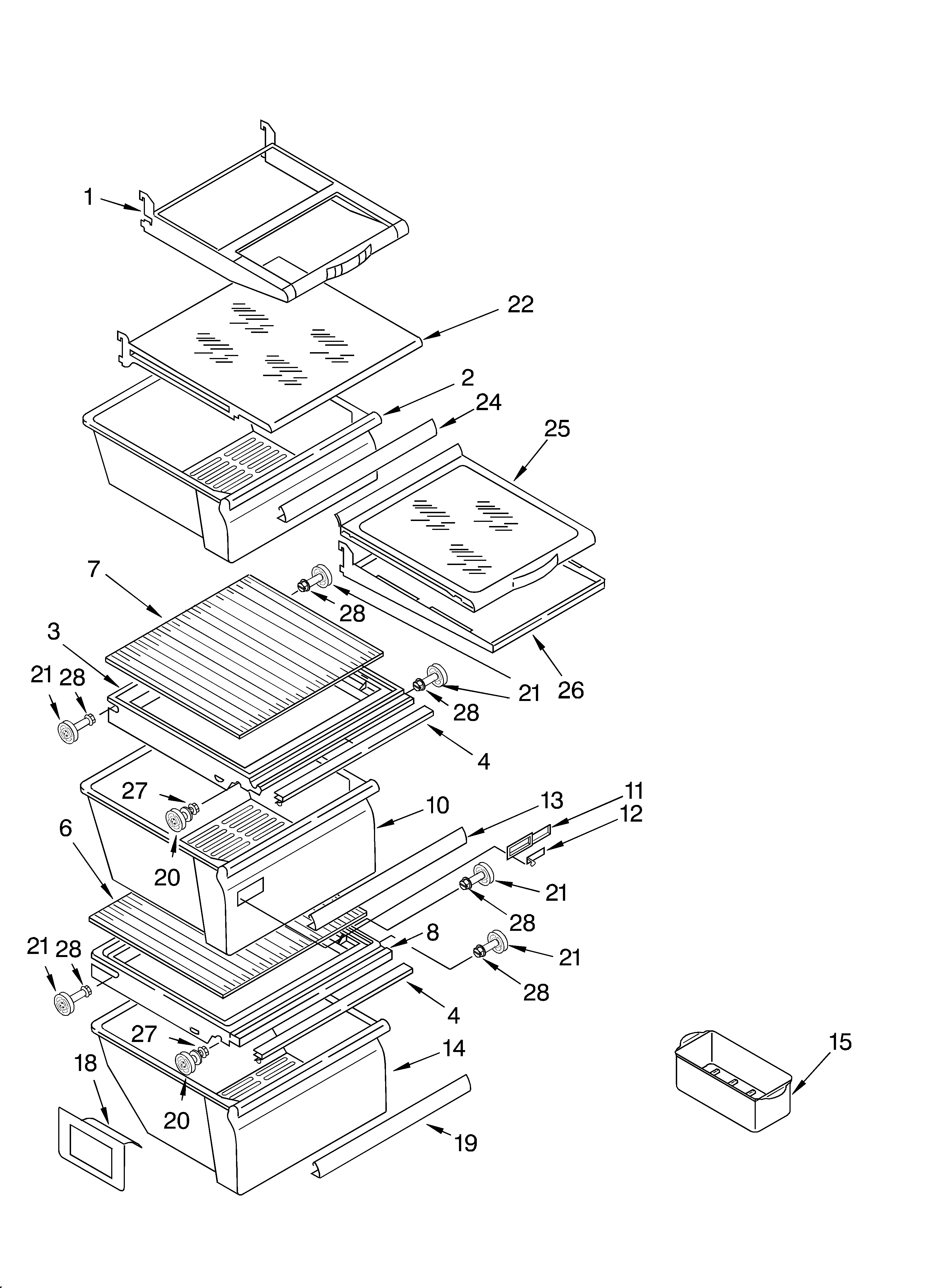 Whirlpool 7GD27DIXHS00 refrigerator shelf diagram