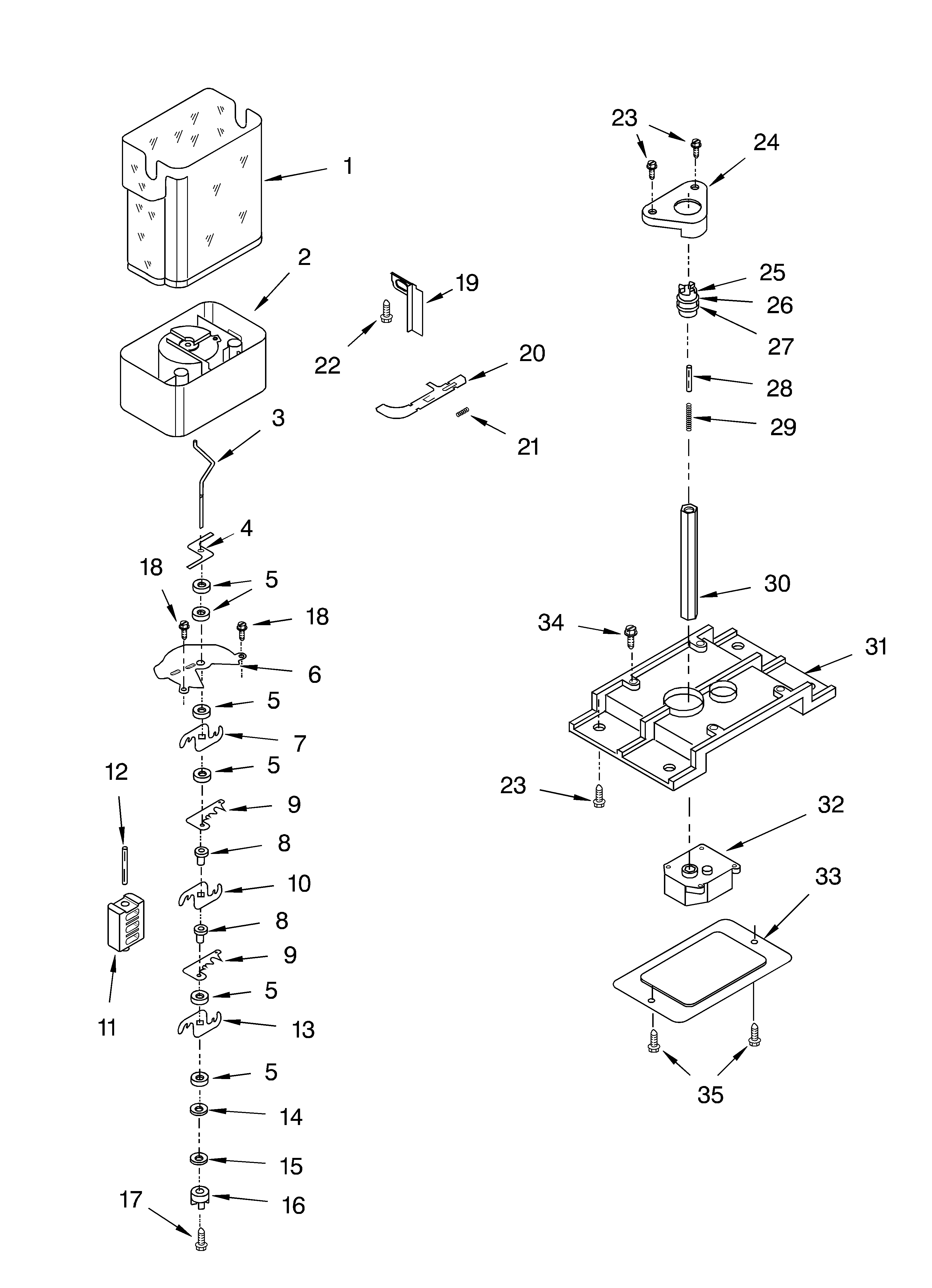 Whirlpool 7GD27DIXHS00 motor and ice container diagram