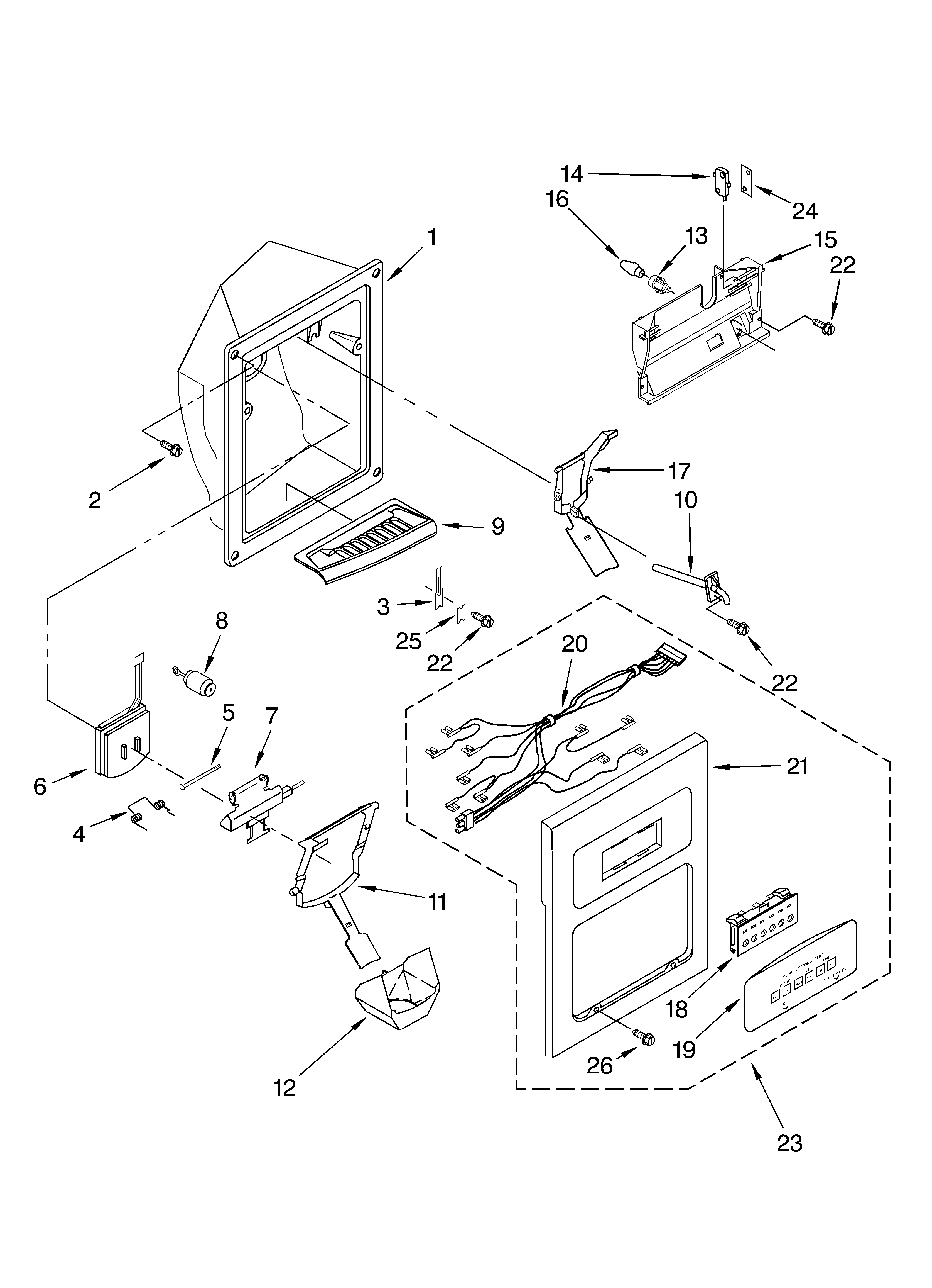 Whirlpool 7GD27DIXHS00 dispenser front diagram