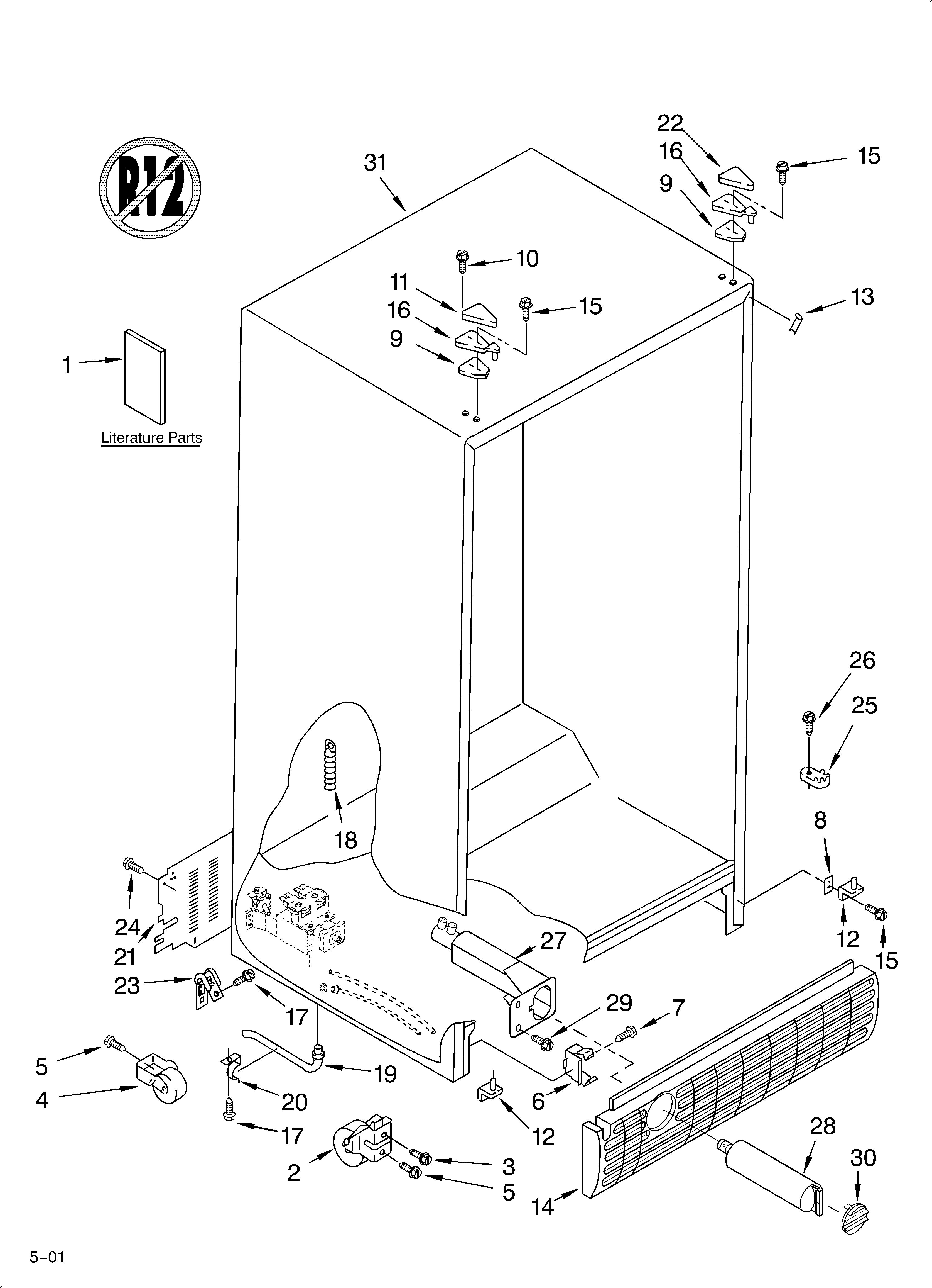 KitchenAid KSRS22FGBL05 cabinet/literature diagram