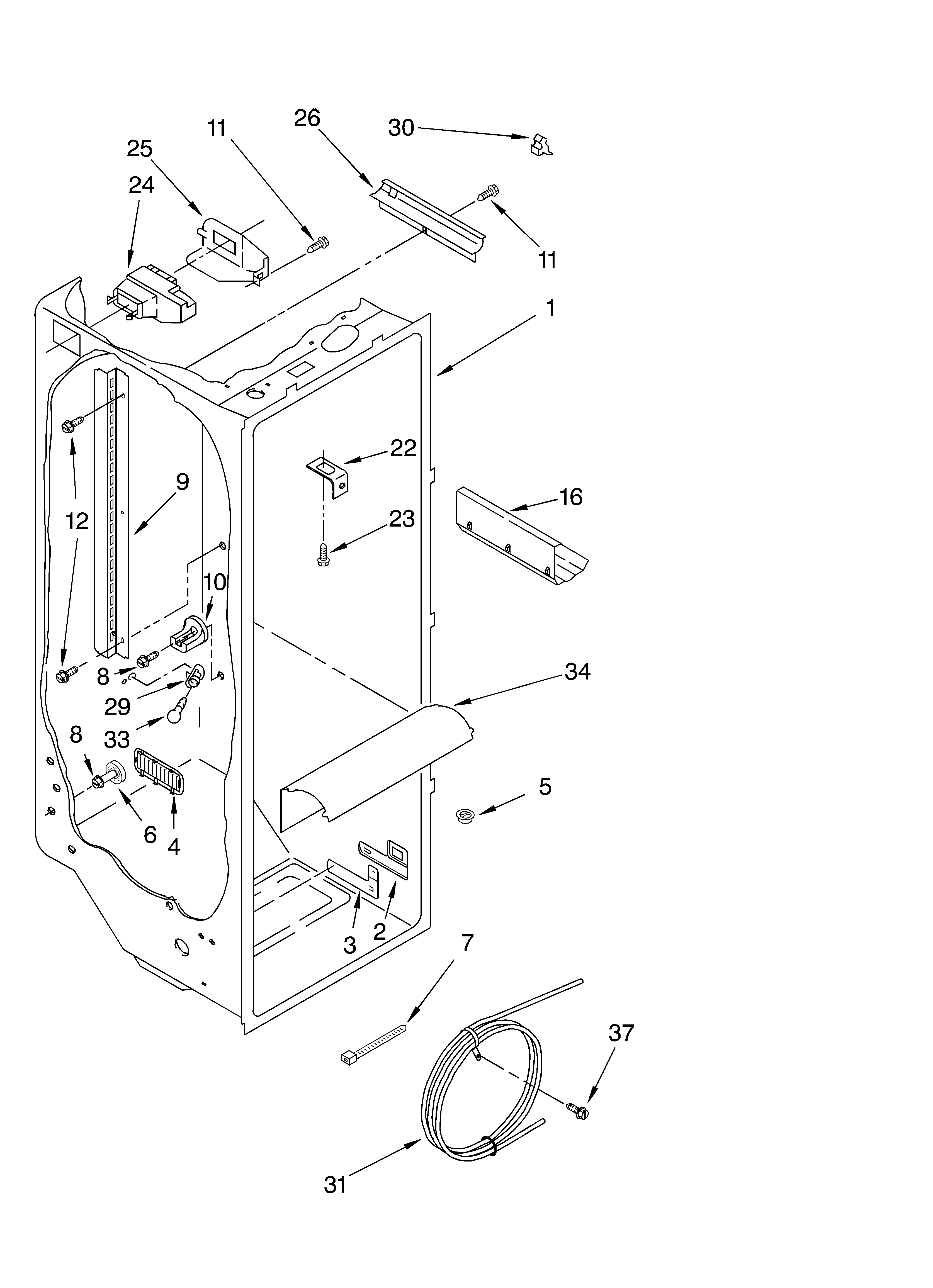 KitchenAid KSRS22FGBL05 refrigerator liner diagram