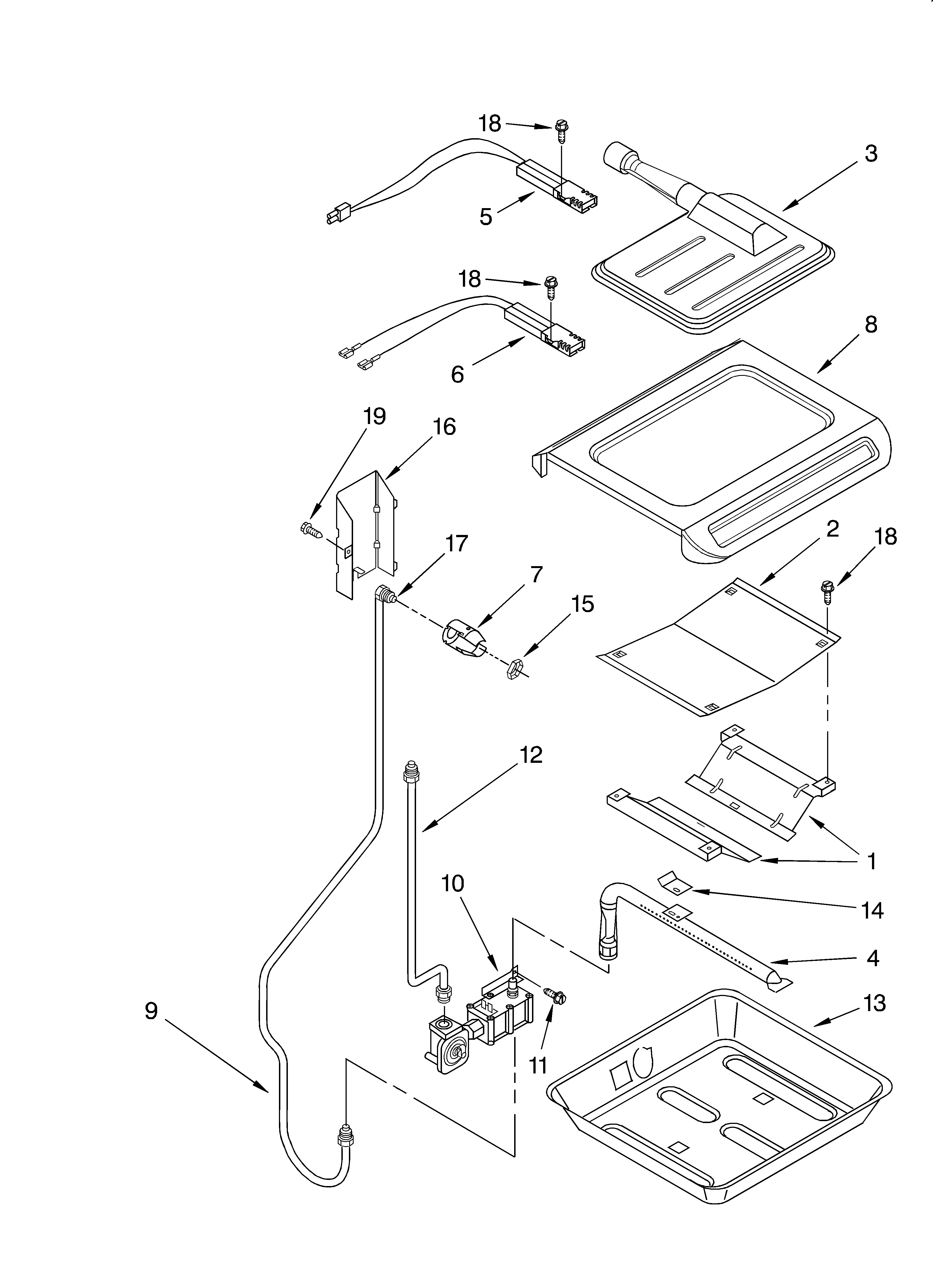 KitchenAid KGST300HWH5 broiler and oven burner diagram
