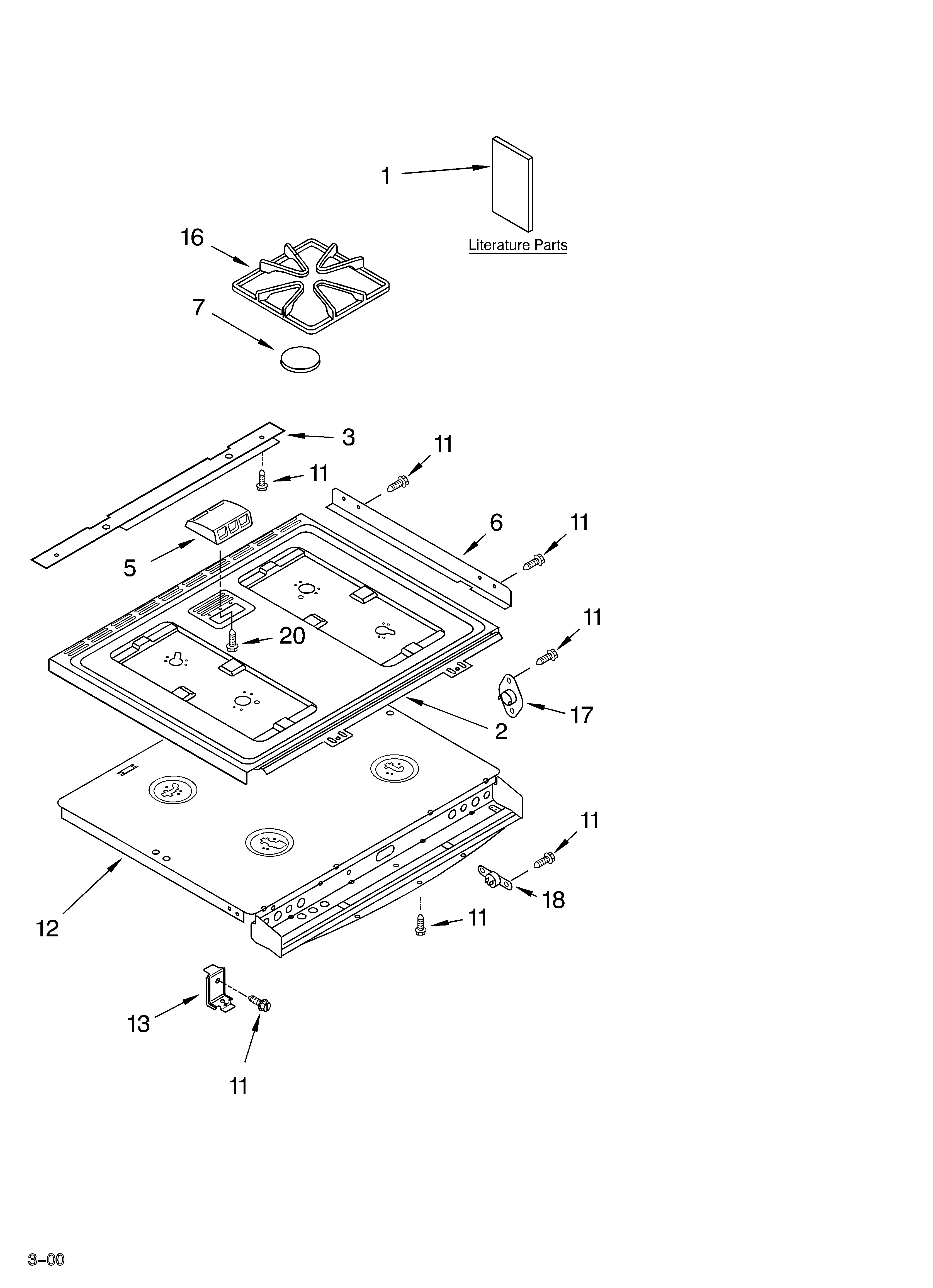 Whirlpool GW395LEGT3 cooktop/literature diagram