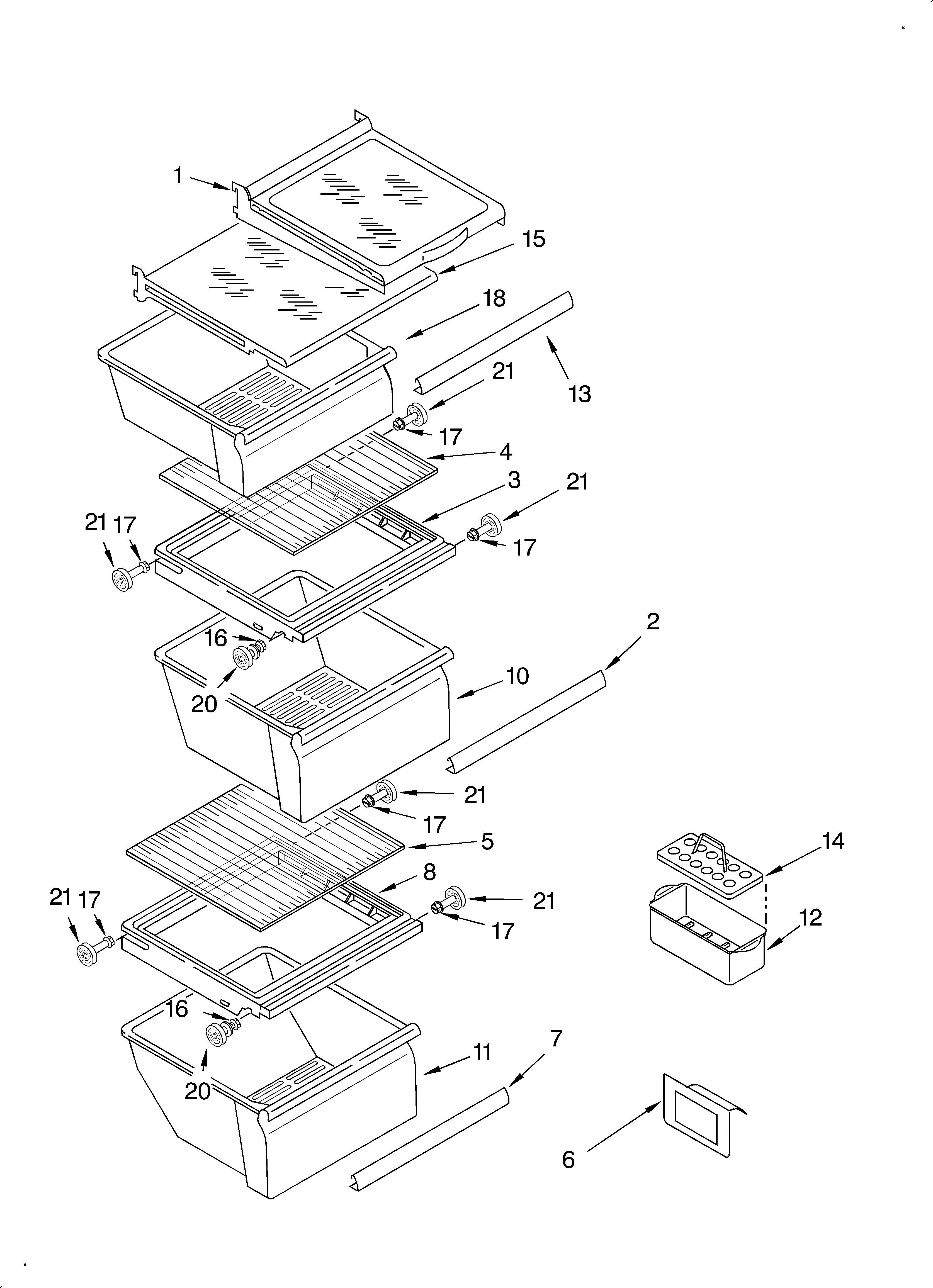 Whirlpool 4YED27PQFN03 refrigerator shelf diagram