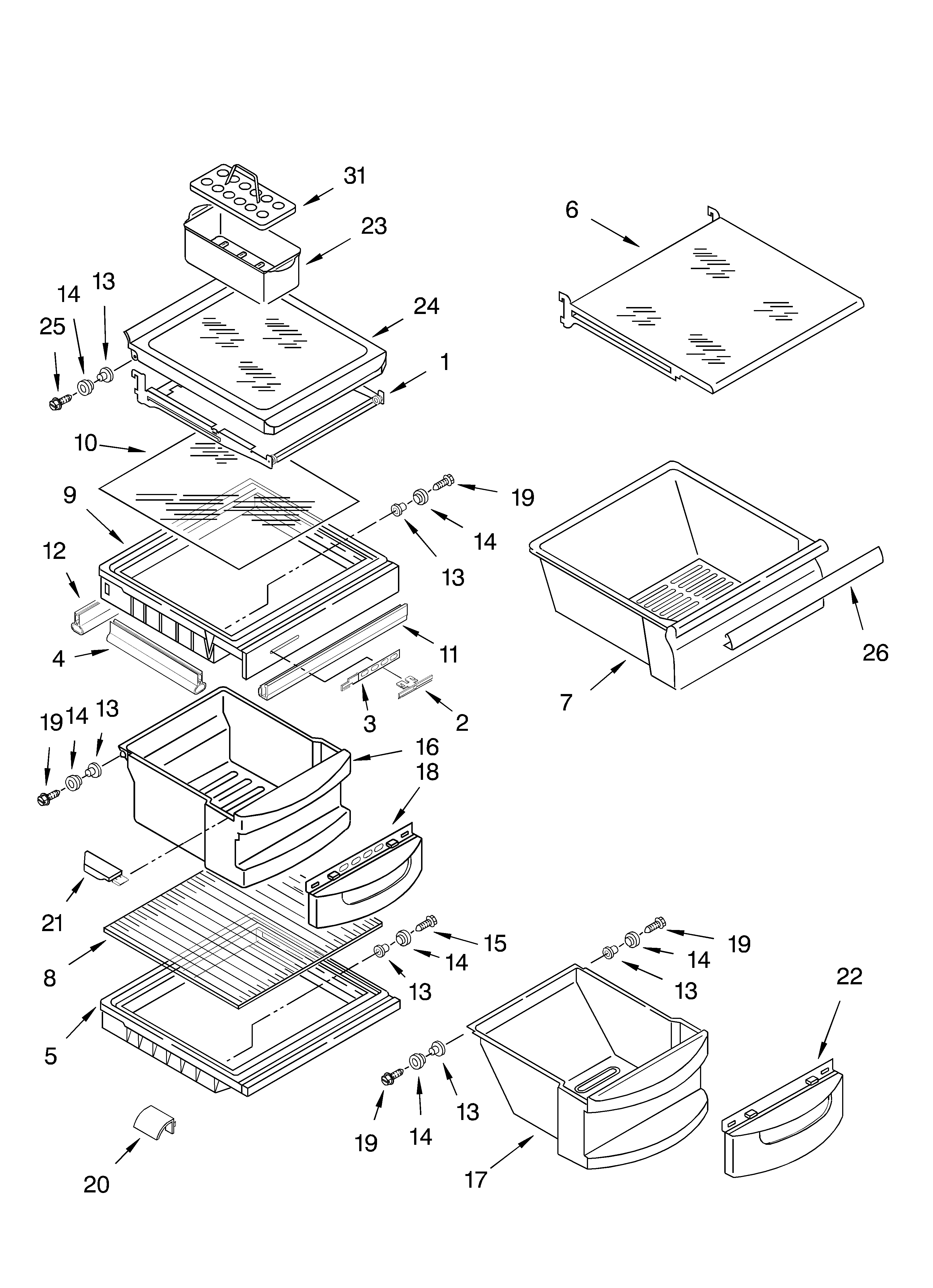KitchenAid 4KSRS25CHT00 refrigerator shelf diagram