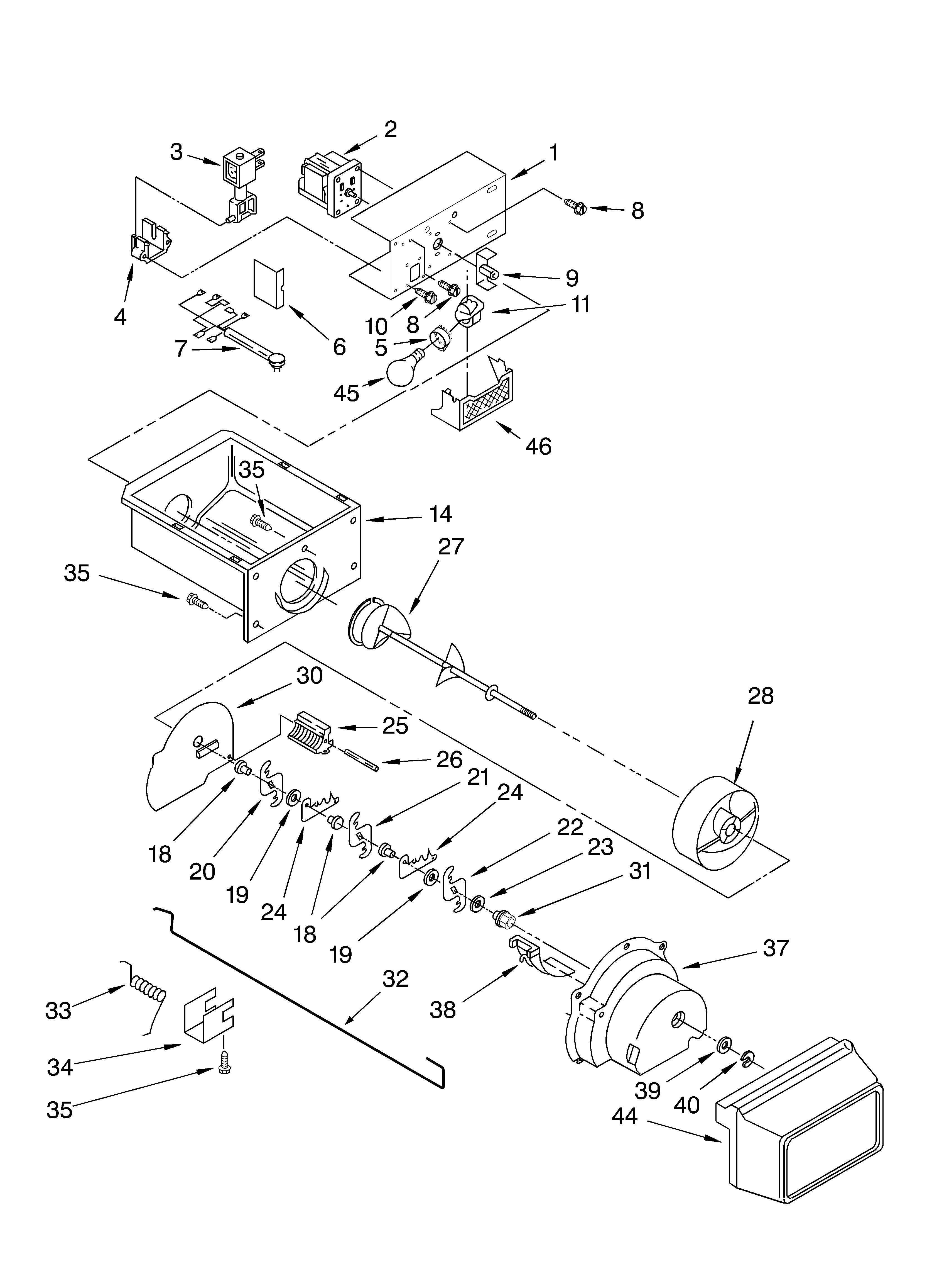 KitchenAid 4KSRS25CHT00 motor and ice container diagram