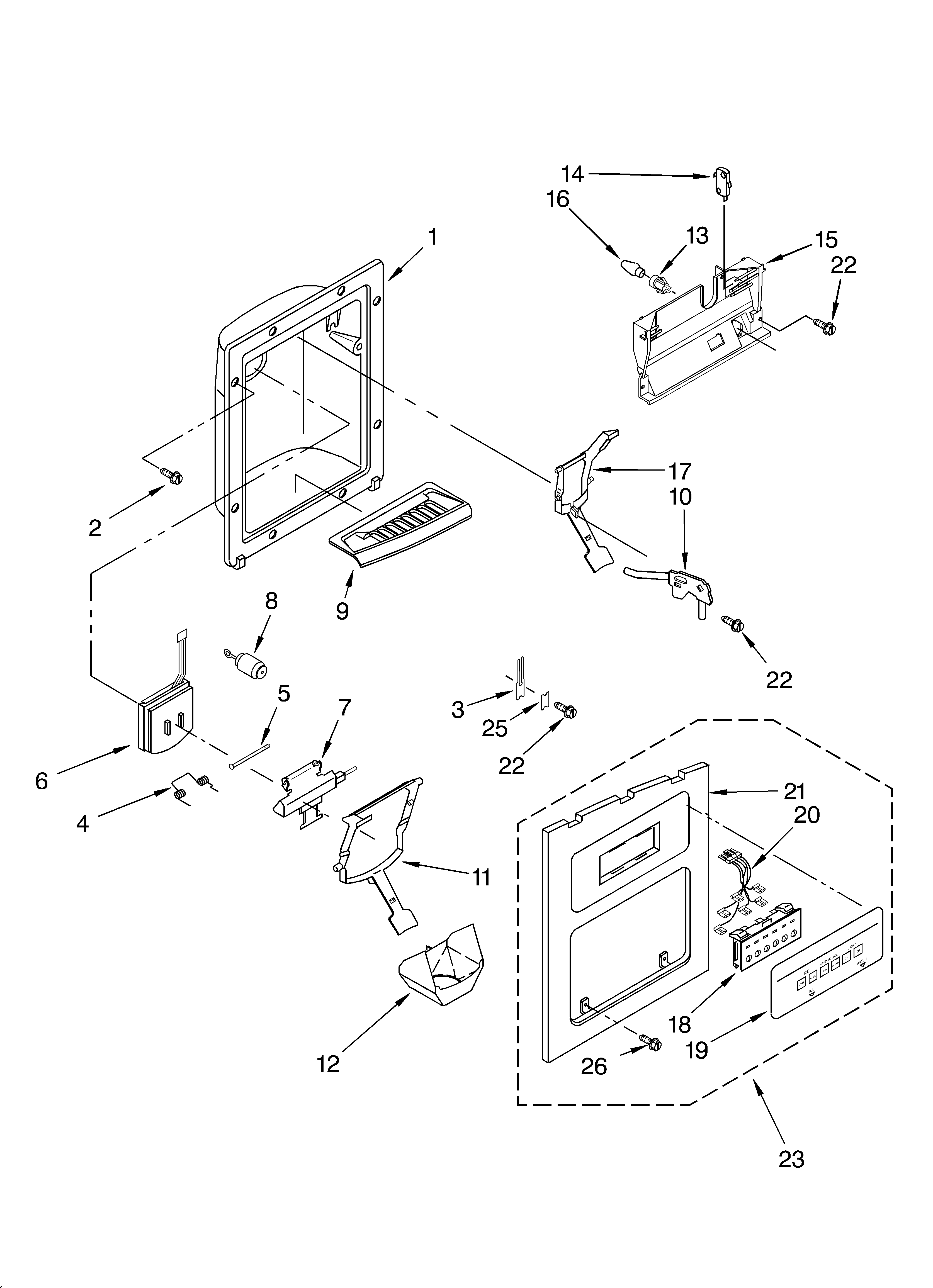 KitchenAid 4KSRS25CHT00 dispenser front diagram