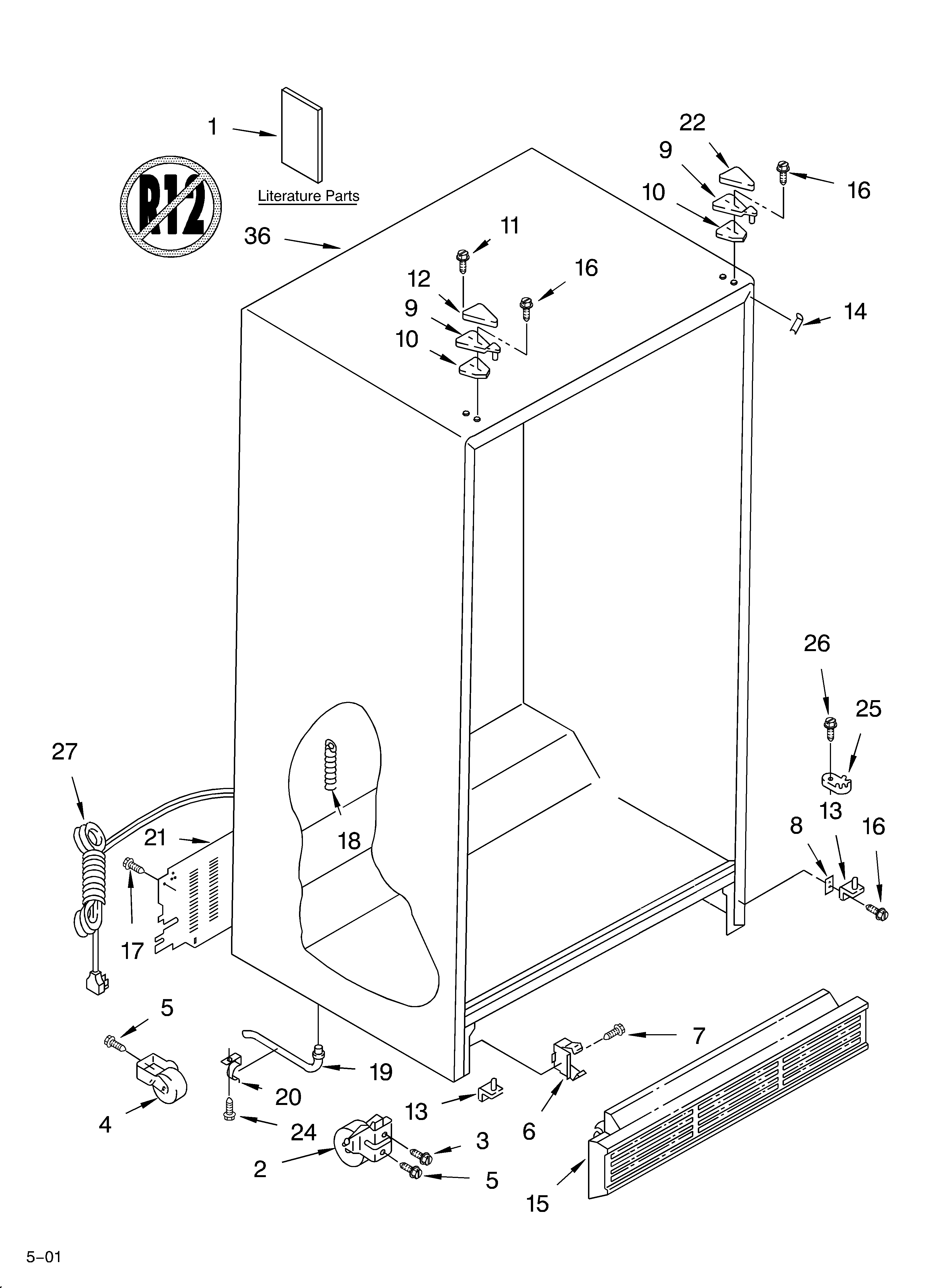 Whirlpool 4YED25PQFN04 cabinet/literature diagram