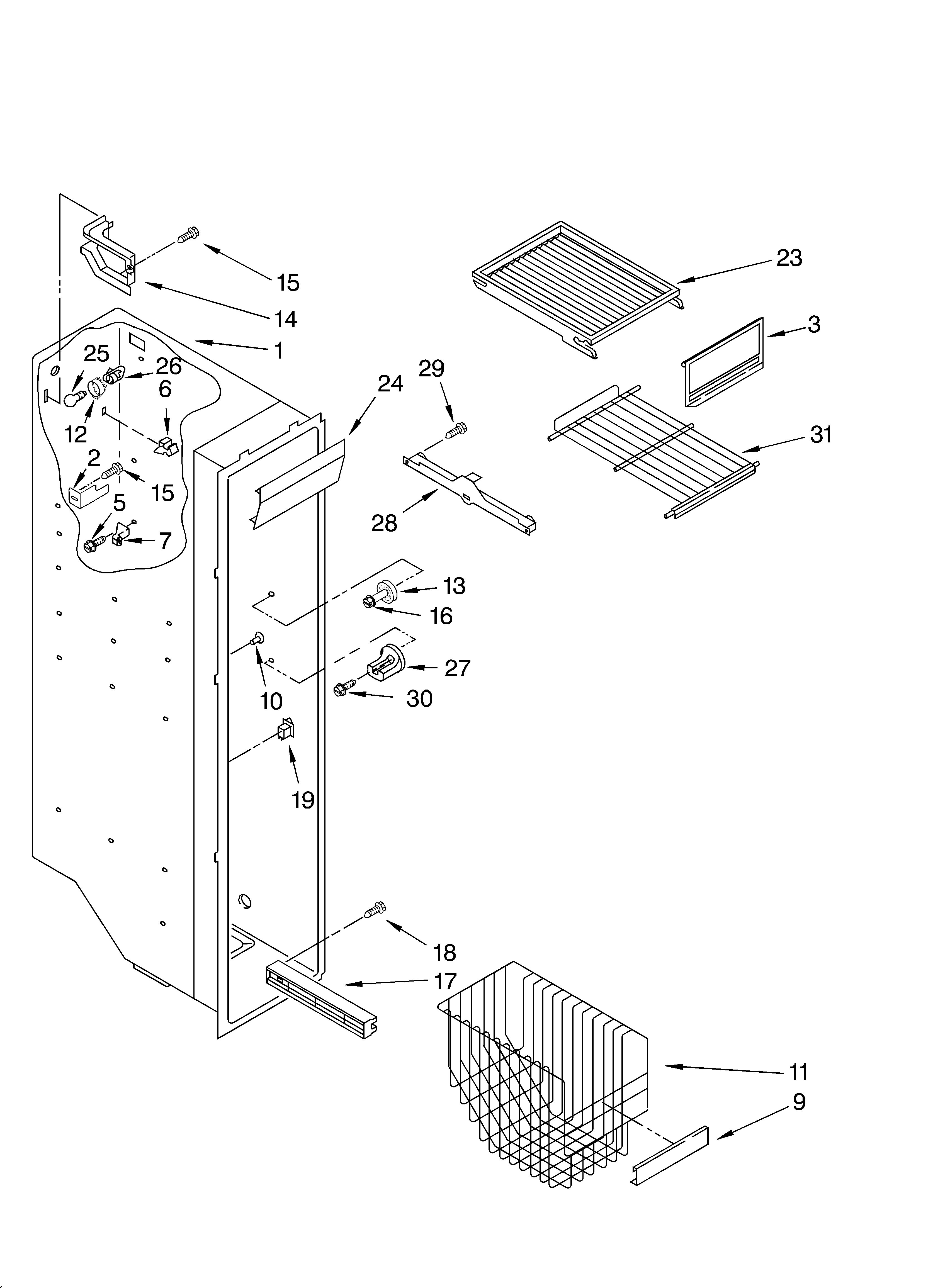 Whirlpool 4YED25PQFN04 freezer liner diagram