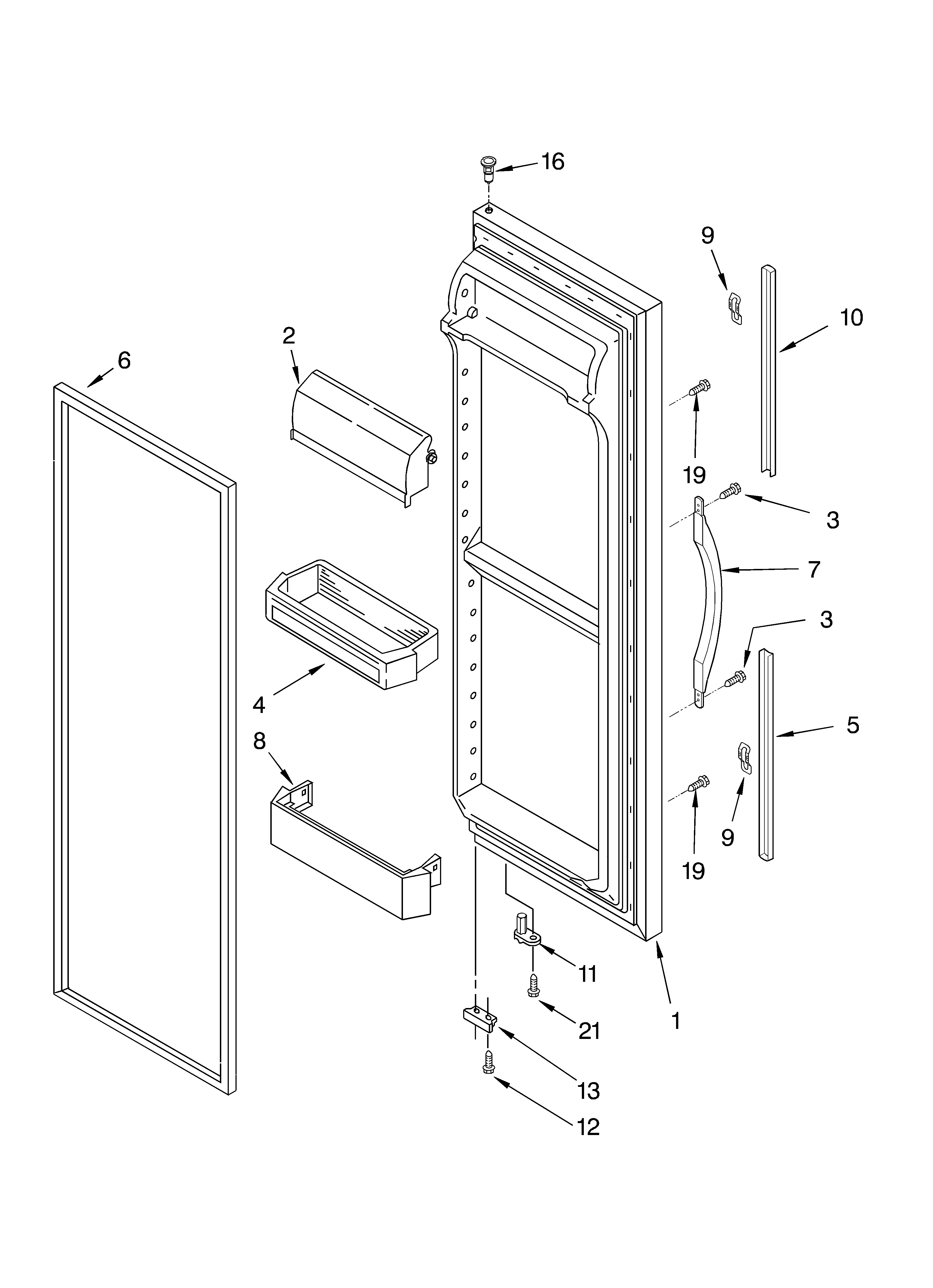 Whirlpool 4YED25PQFN04 refrigerator door diagram