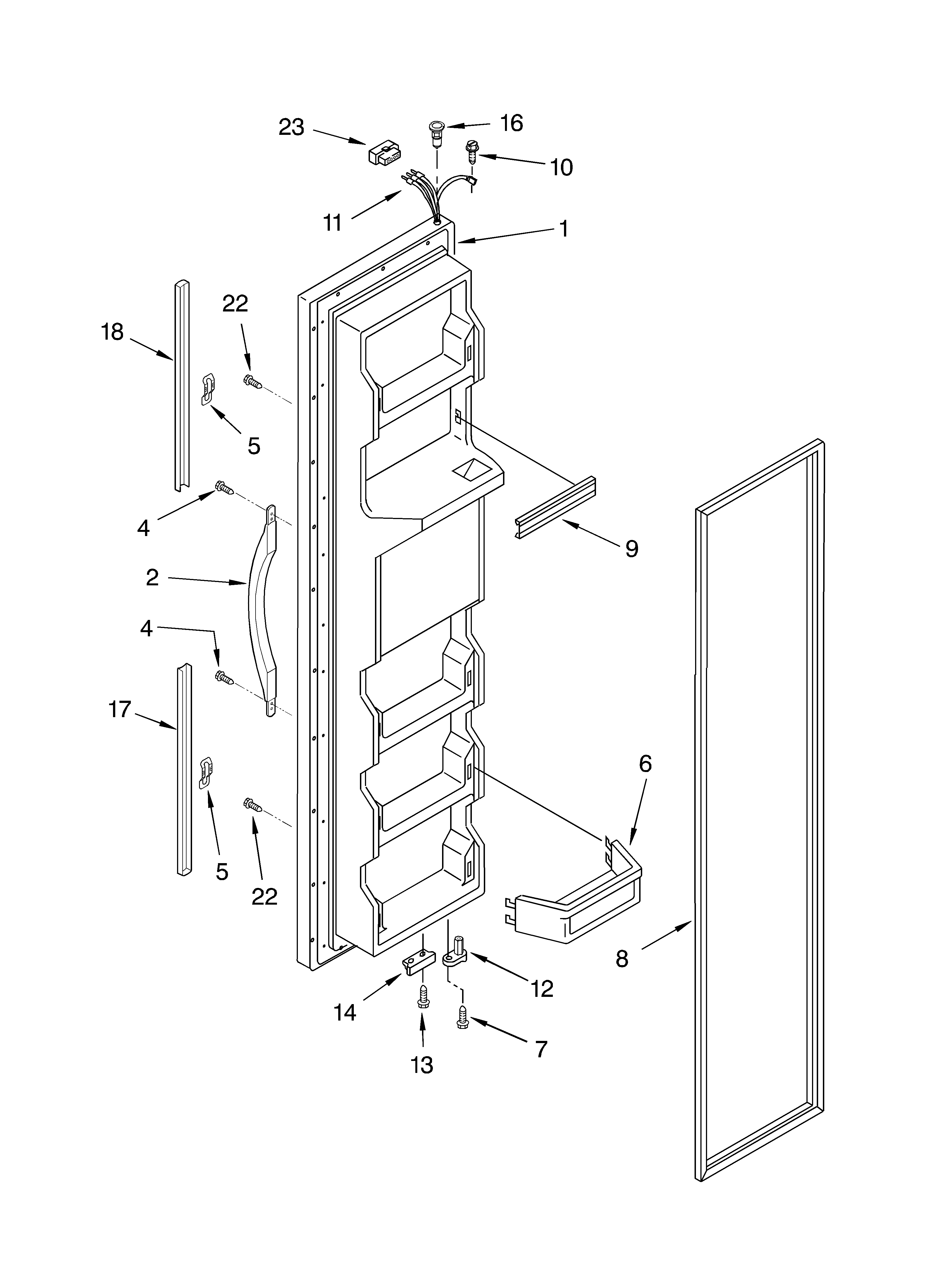 Whirlpool 4YED25PQFN04 freezer door diagram