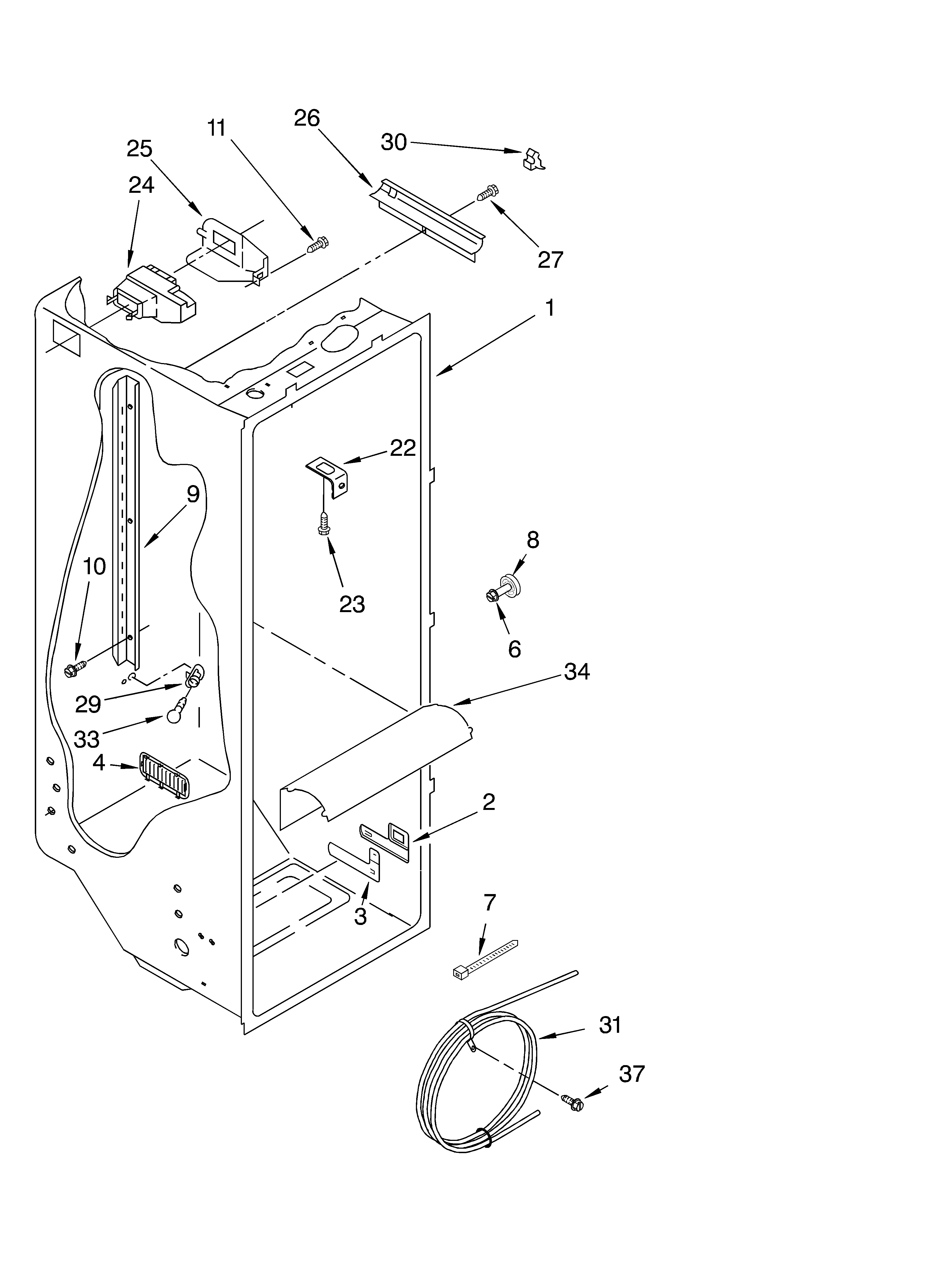 Whirlpool ED25GWXFW01 refrigerator liner diagram