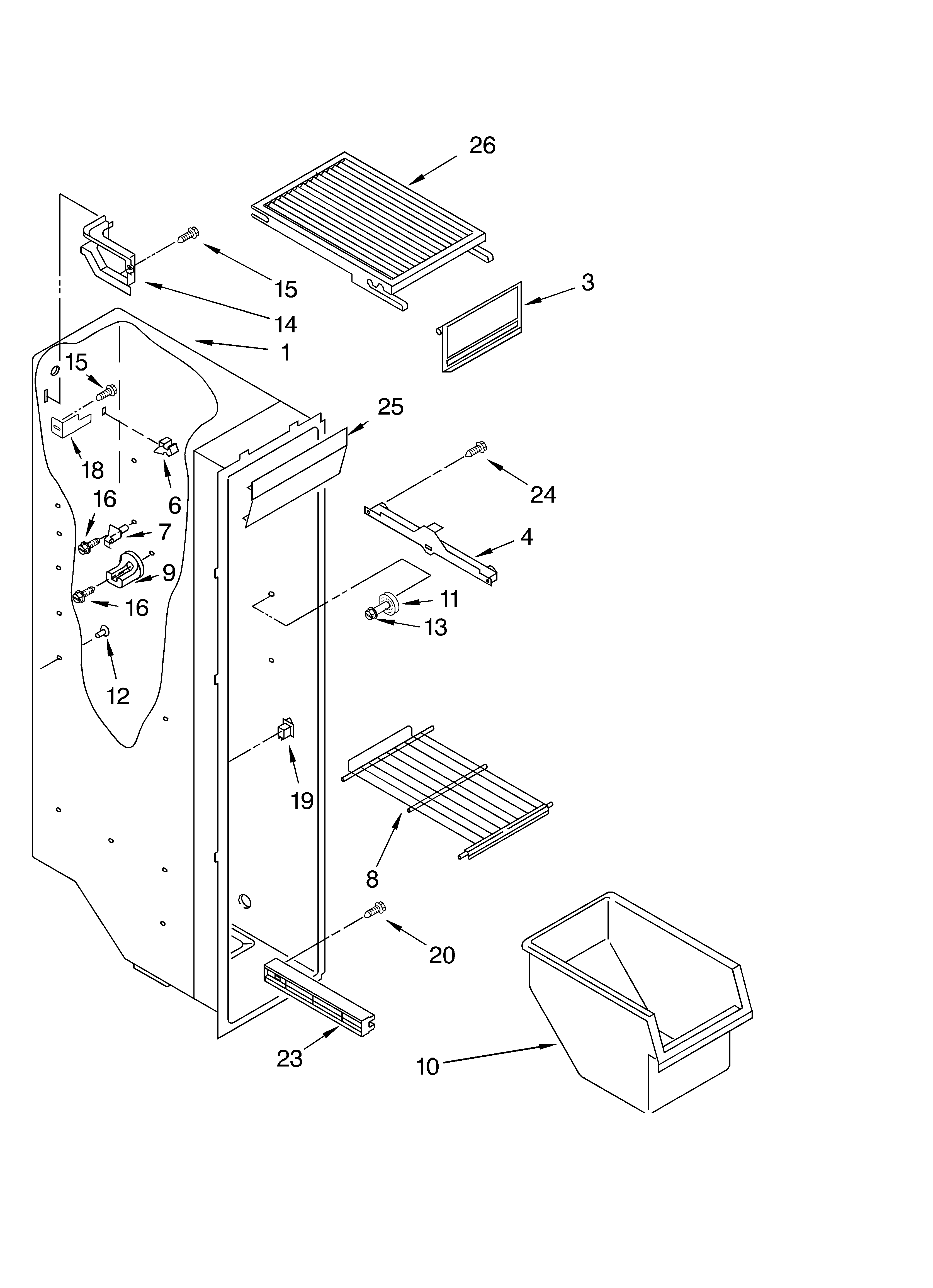 Whirlpool ED25GWXFW01 freezer liner diagram