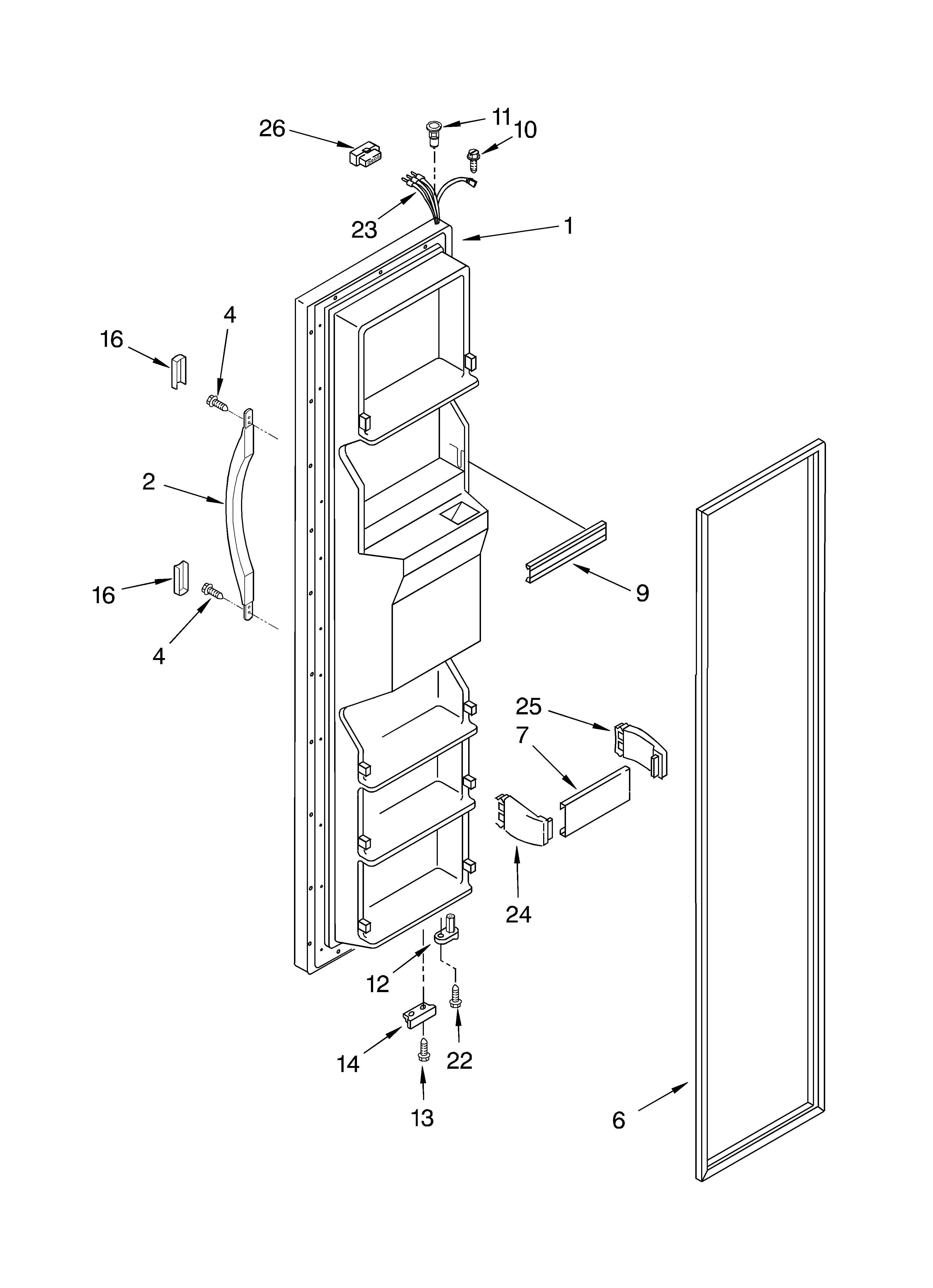 Whirlpool ED25GWXFW01 freezer door diagram
