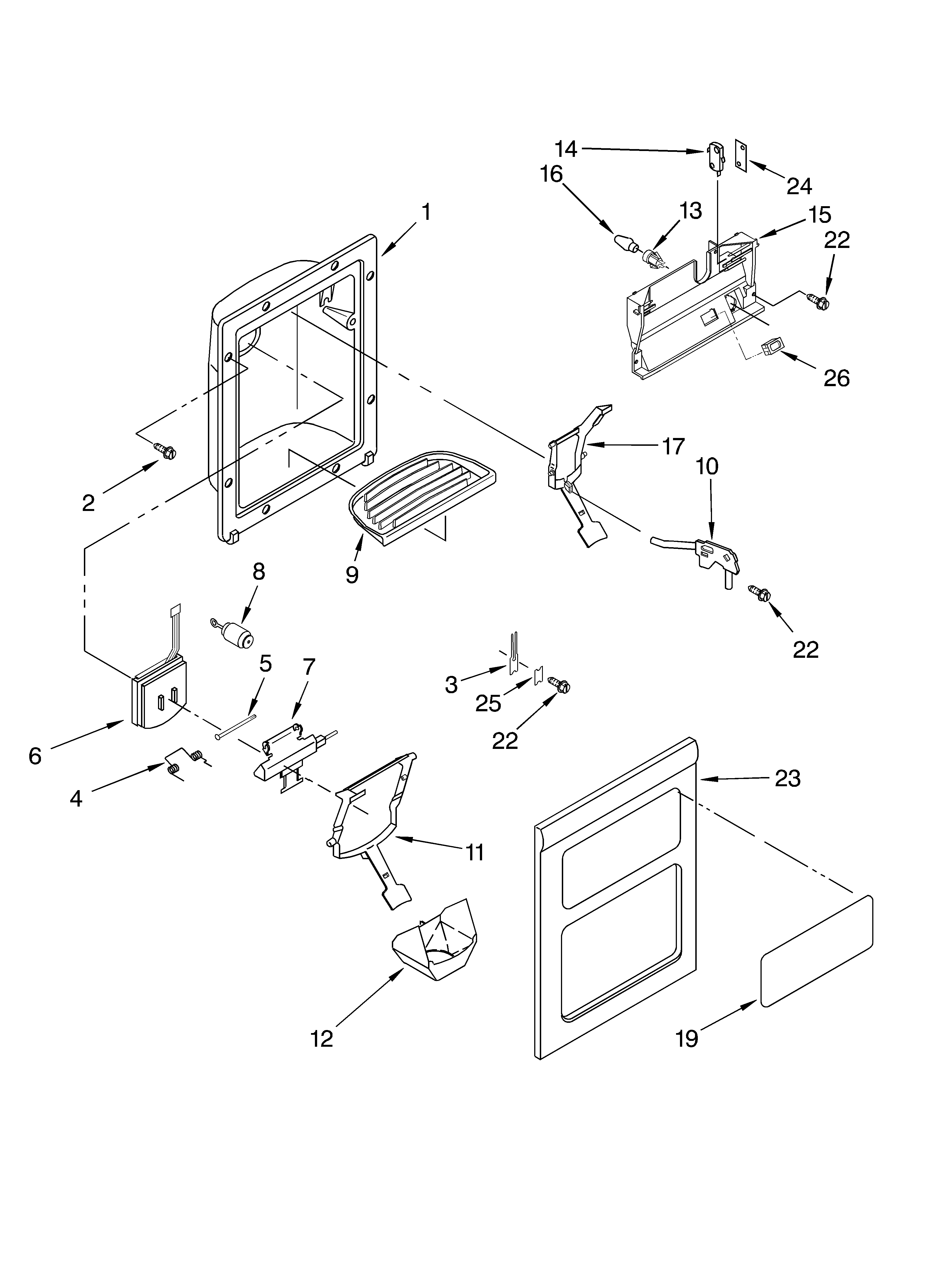 Whirlpool ED25GWXFW01 dispenser front diagram