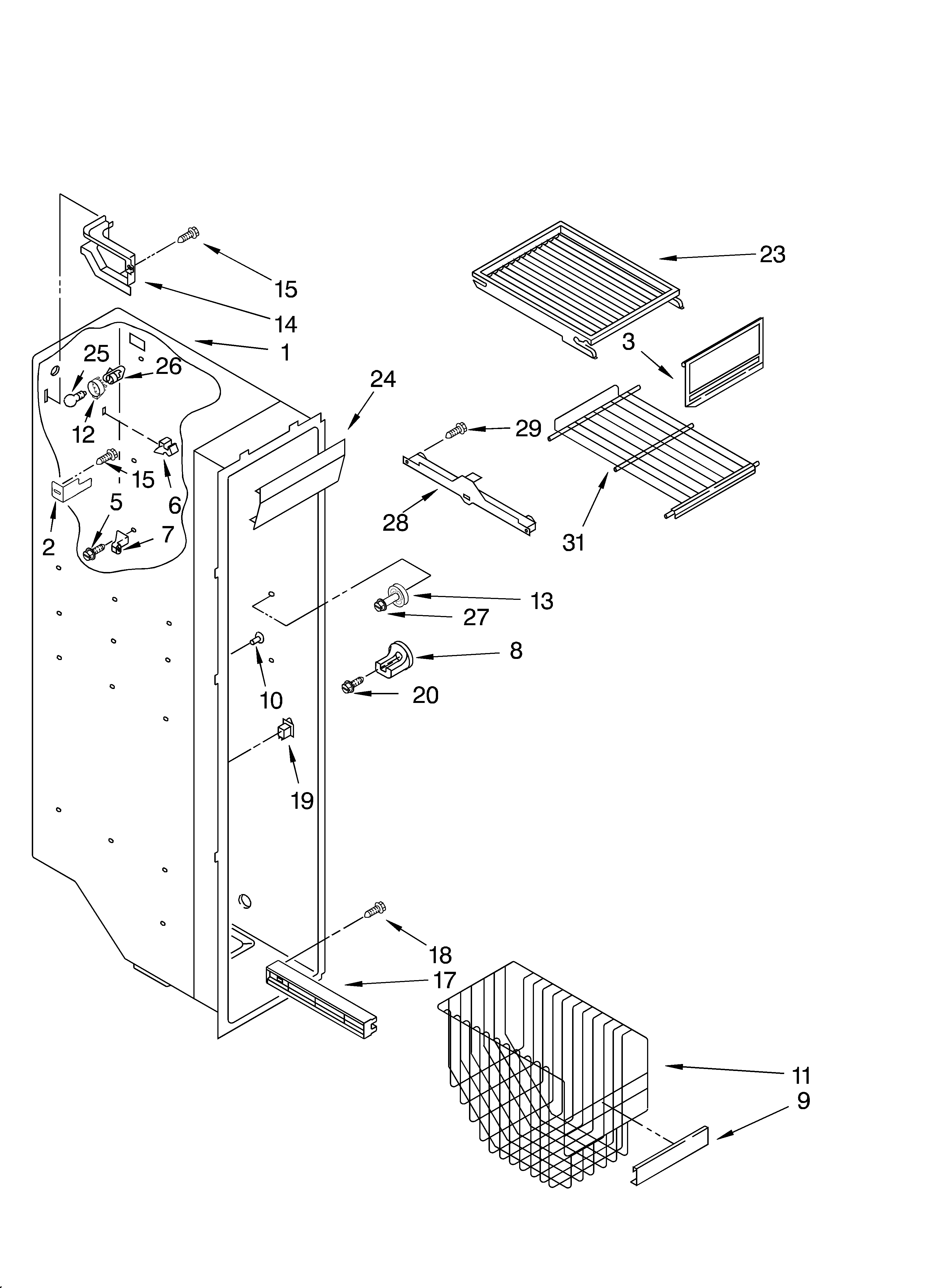 Whirlpool 4YED27PQFN04 freezer liner diagram