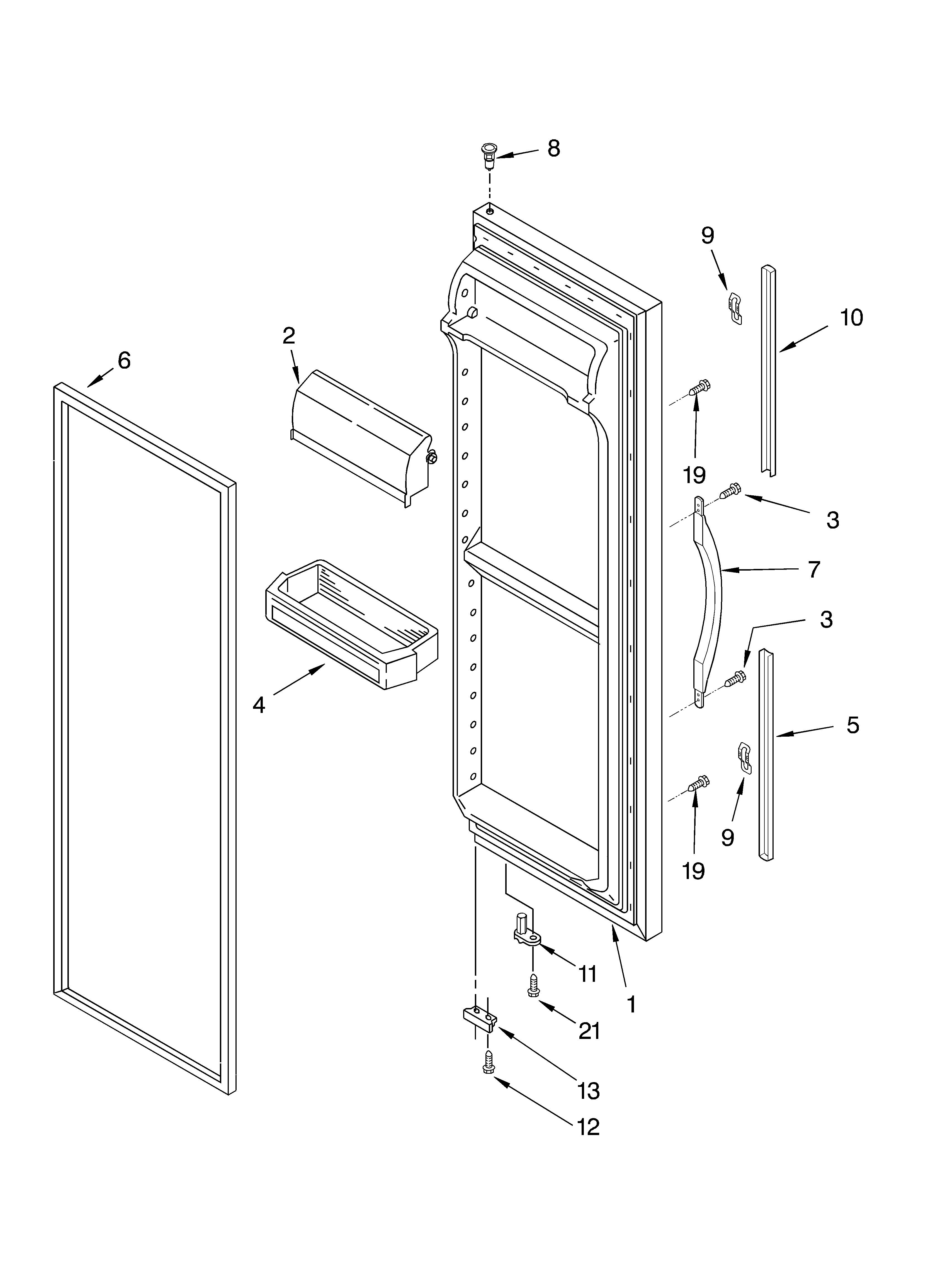 Whirlpool 4YED27PQFN04 refrigerator door diagram