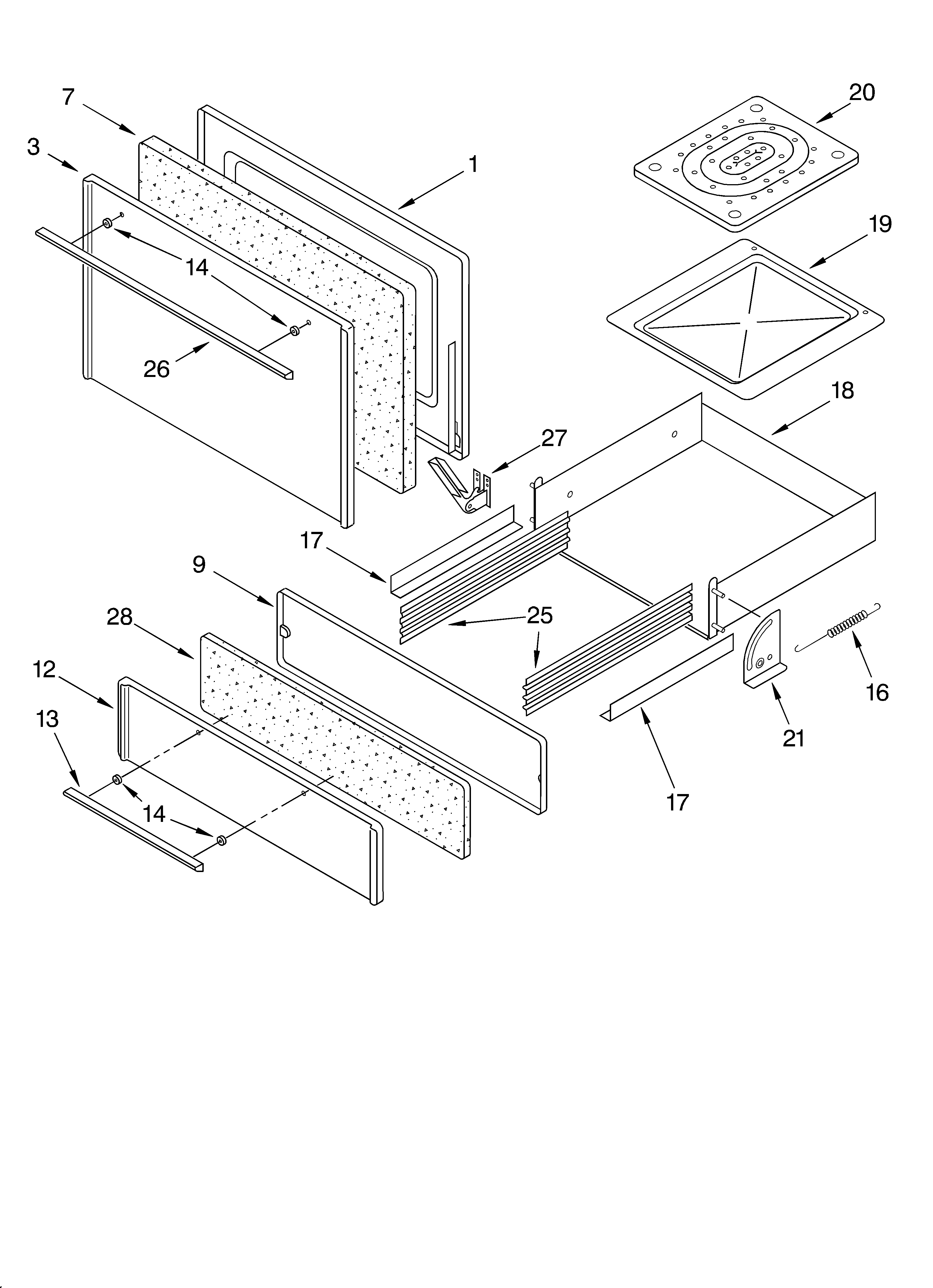 Roper FGP305HN0 oven door and broiler diagram