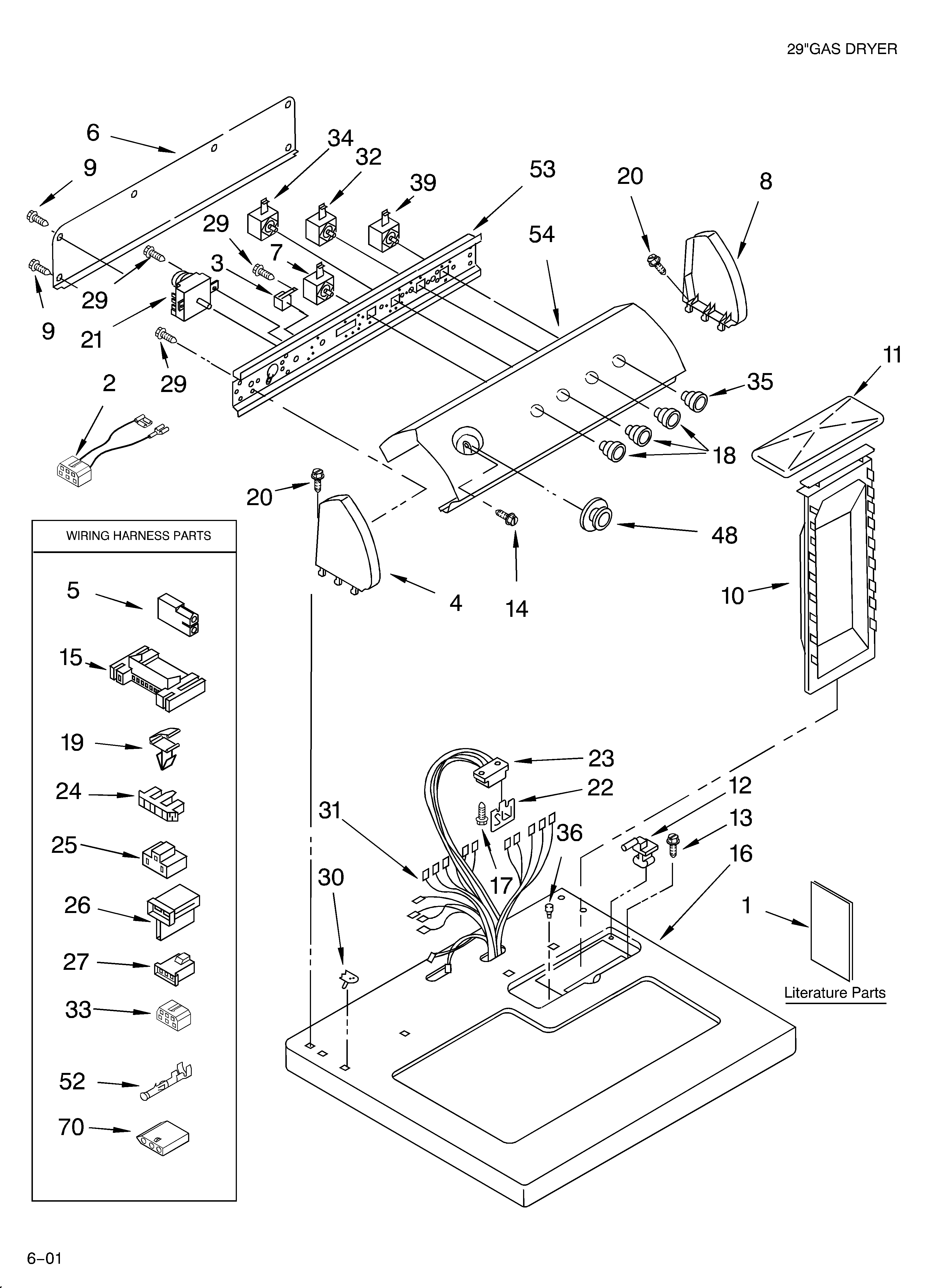 Whirlpool LGB6400KQ0 top and console/literature diagram