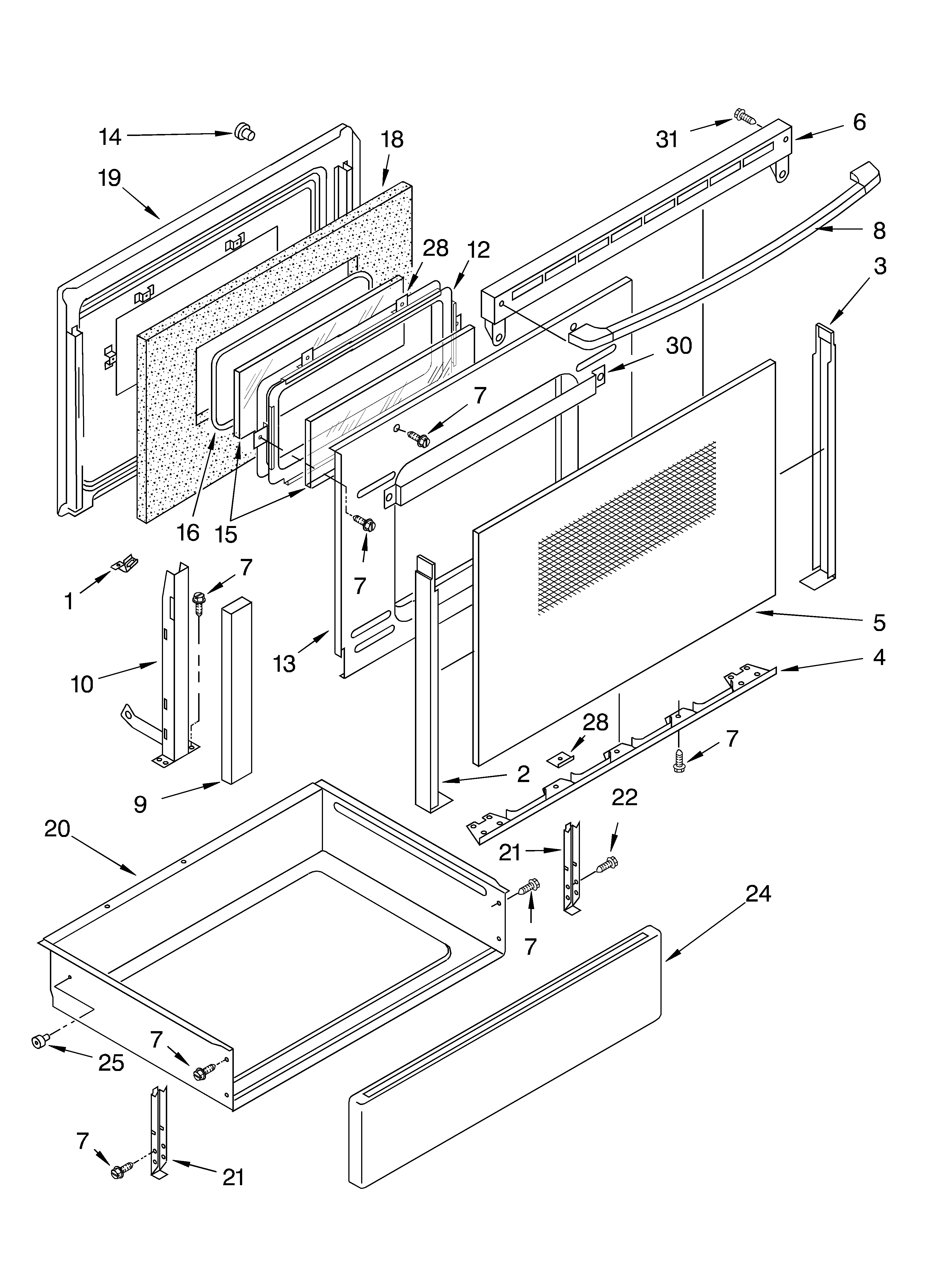 KitchenAid KESC300HBT6 door & drawer diagram