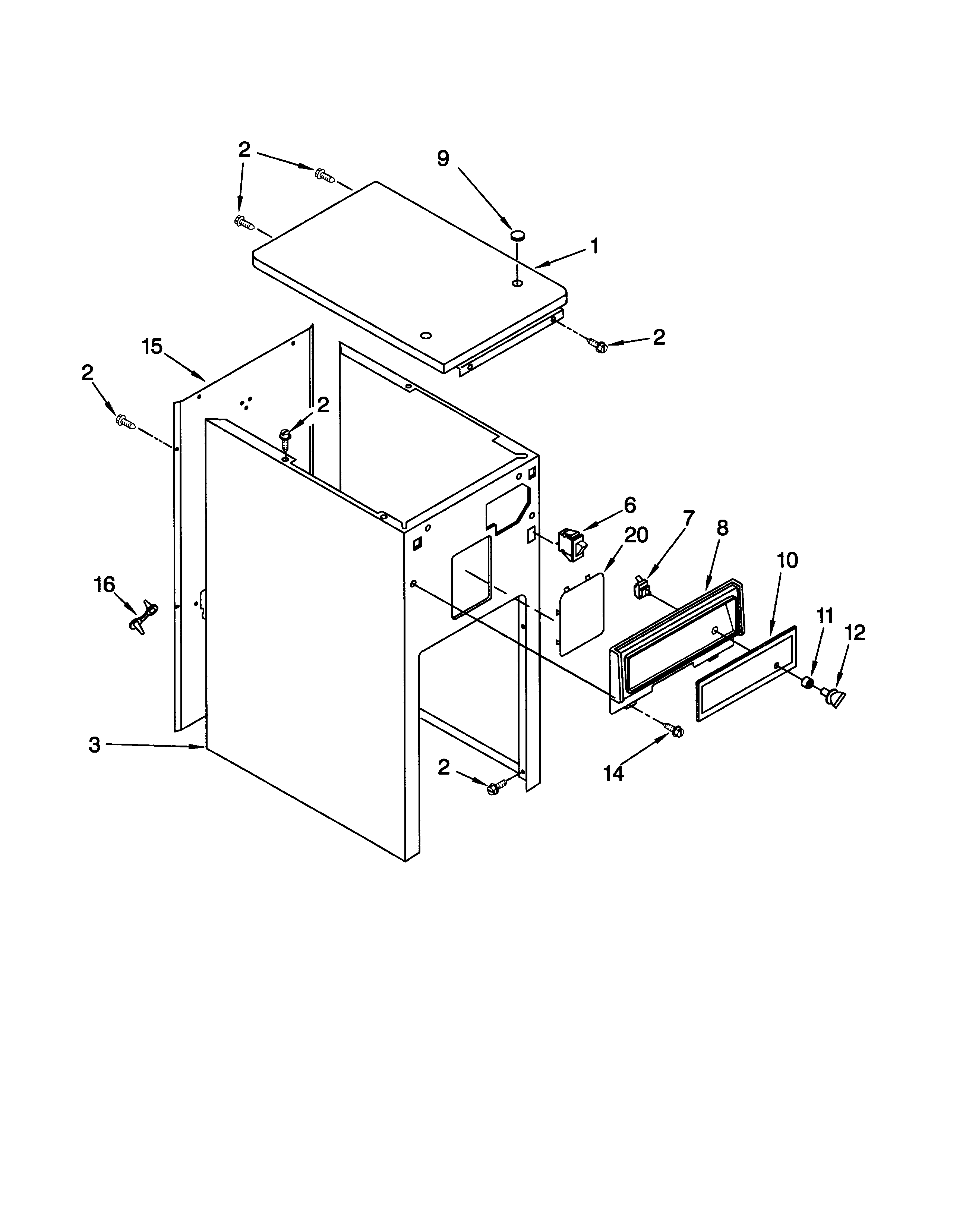 Whirlpool TC800SPJB0 cabinet and control diagram