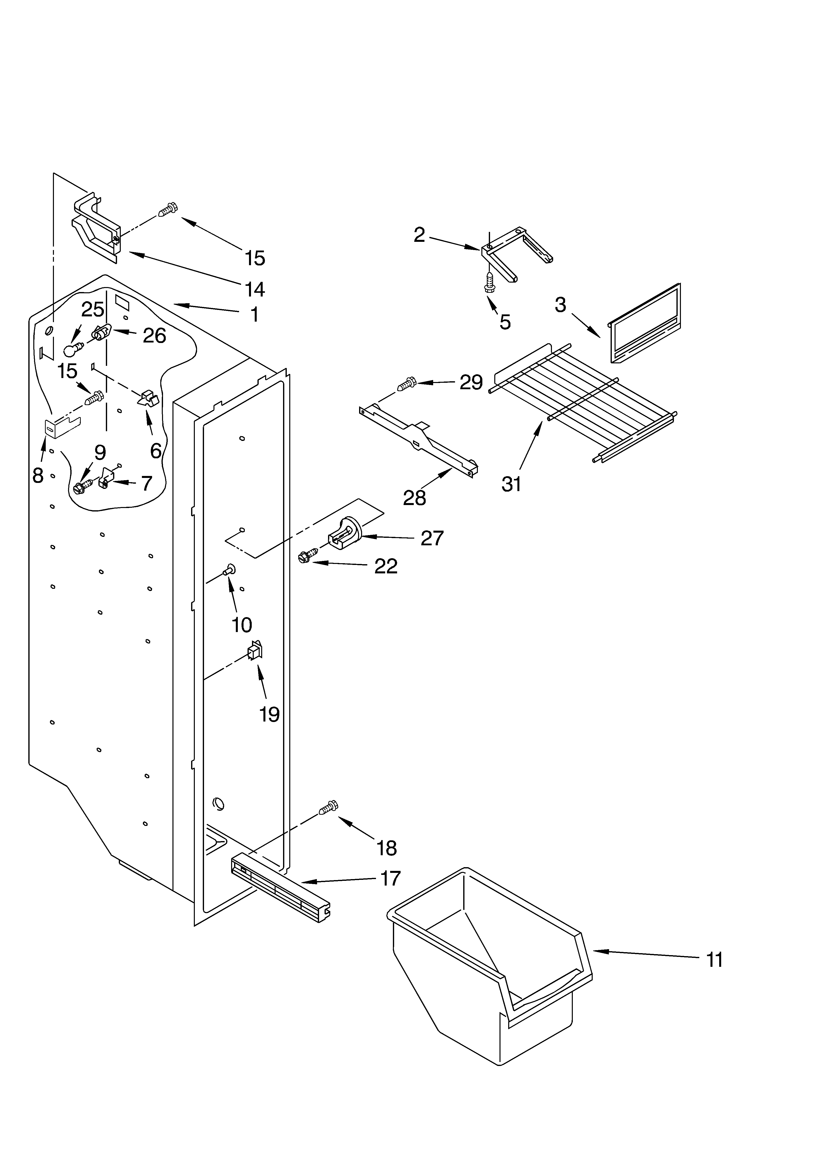 Whirlpool ED2GTQXKQ00 freezer liner diagram