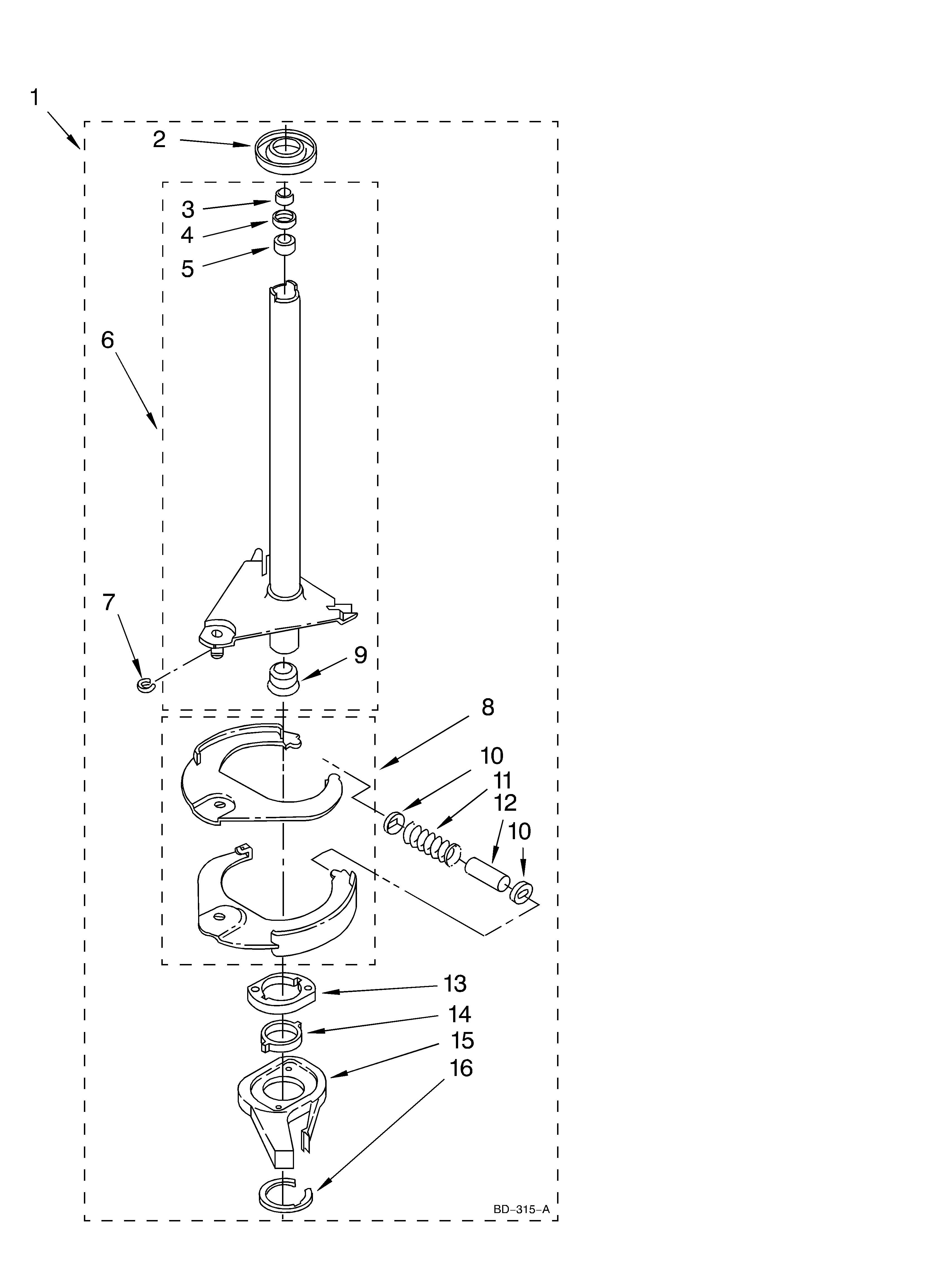 Whirlpool LSQ9010KT0 brake and drive tube diagram