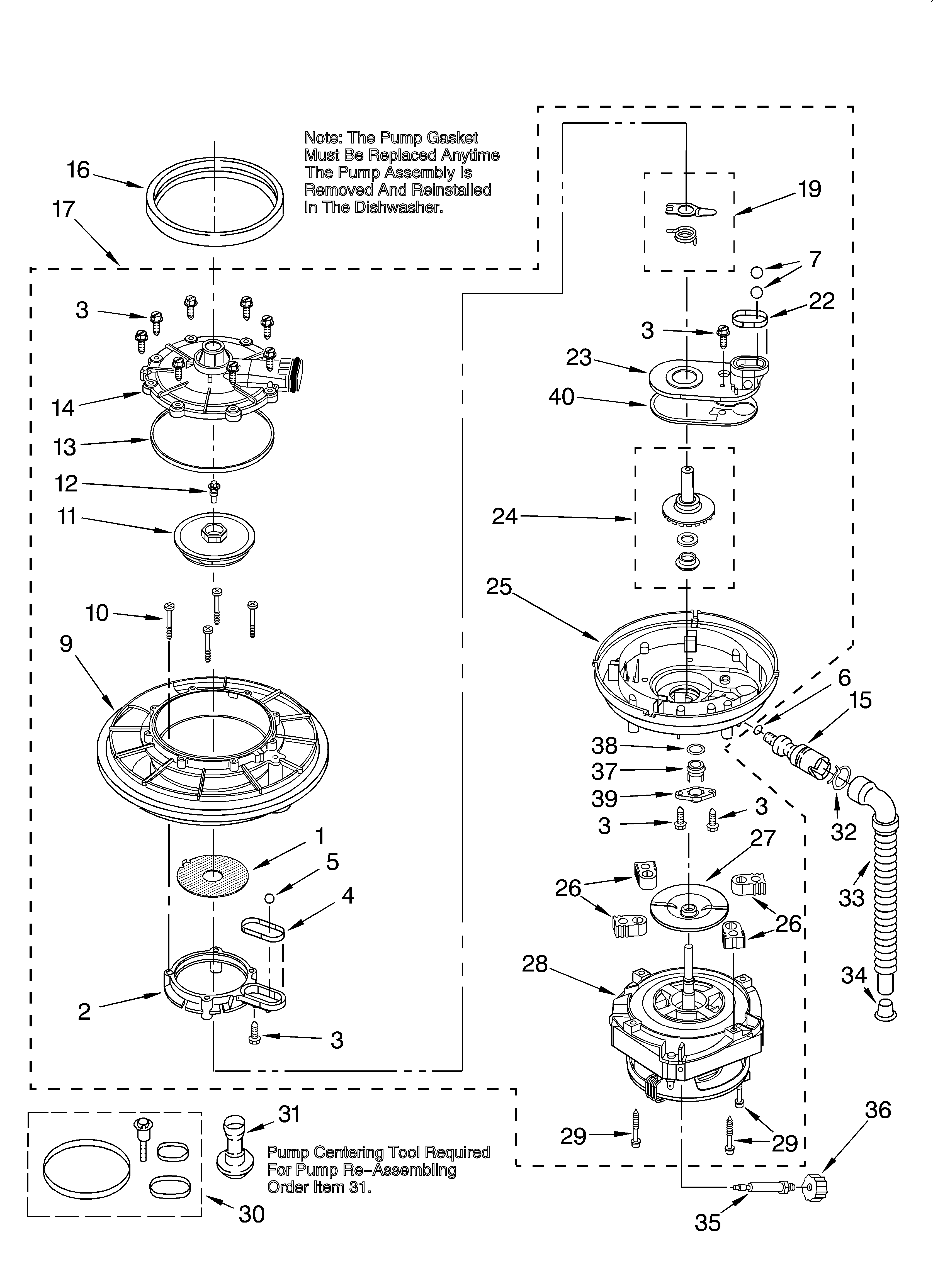 Whirlpool DU940PWKB0 pump and motor diagram