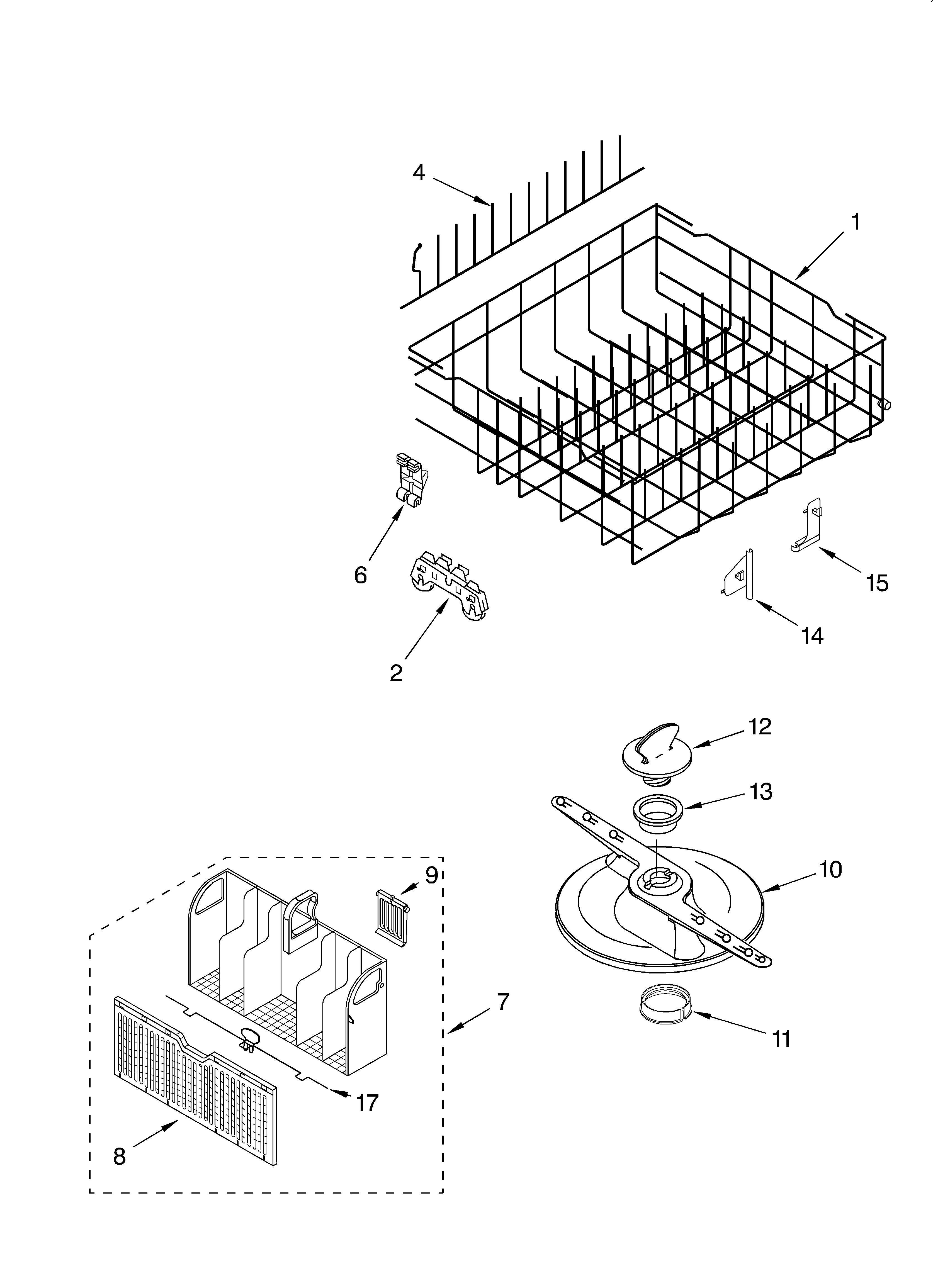 Whirlpool DU940PWKB0 lower dishrack diagram