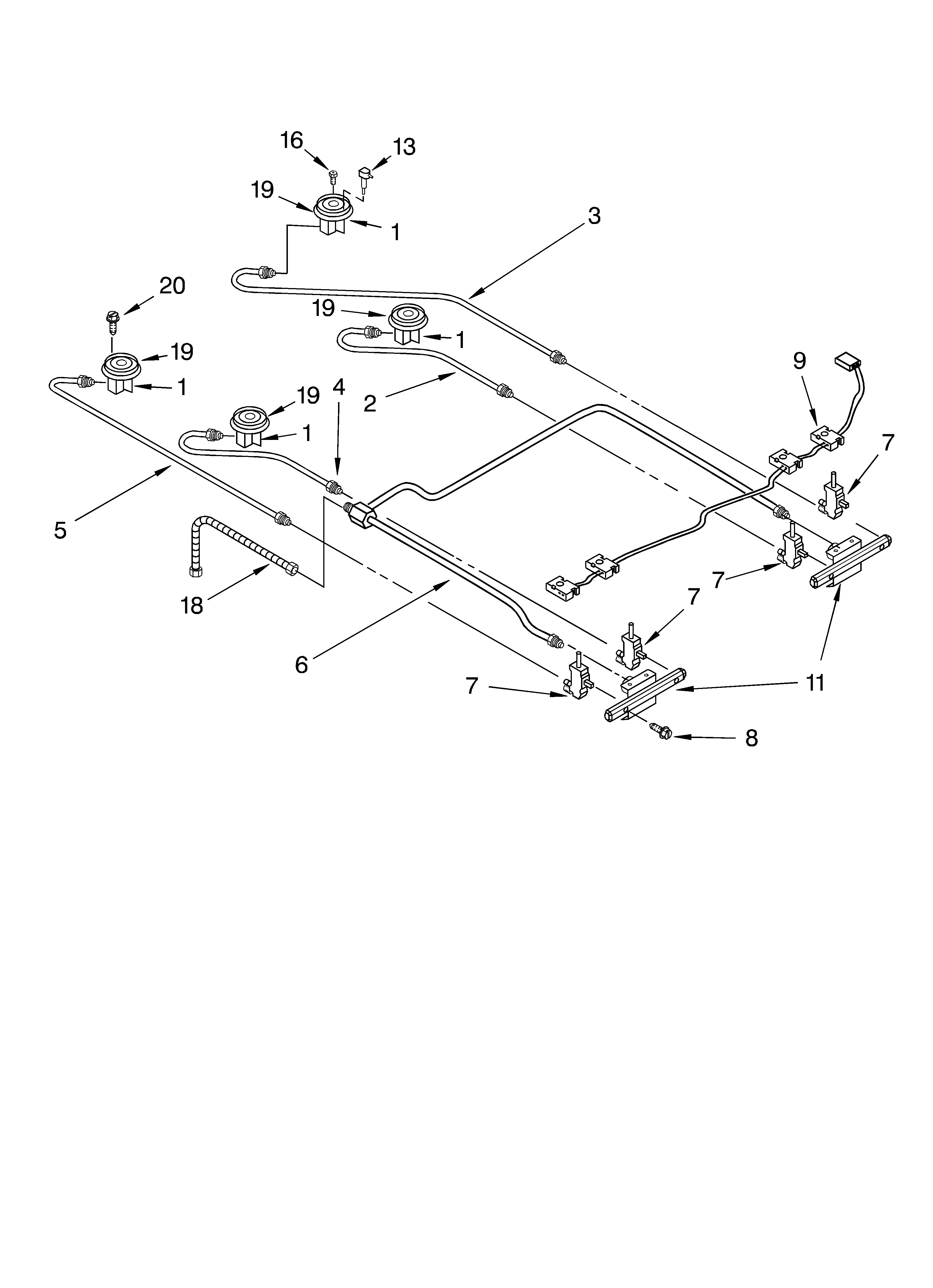 KitchenAid KGRT600HBL6 cooktop burner diagram