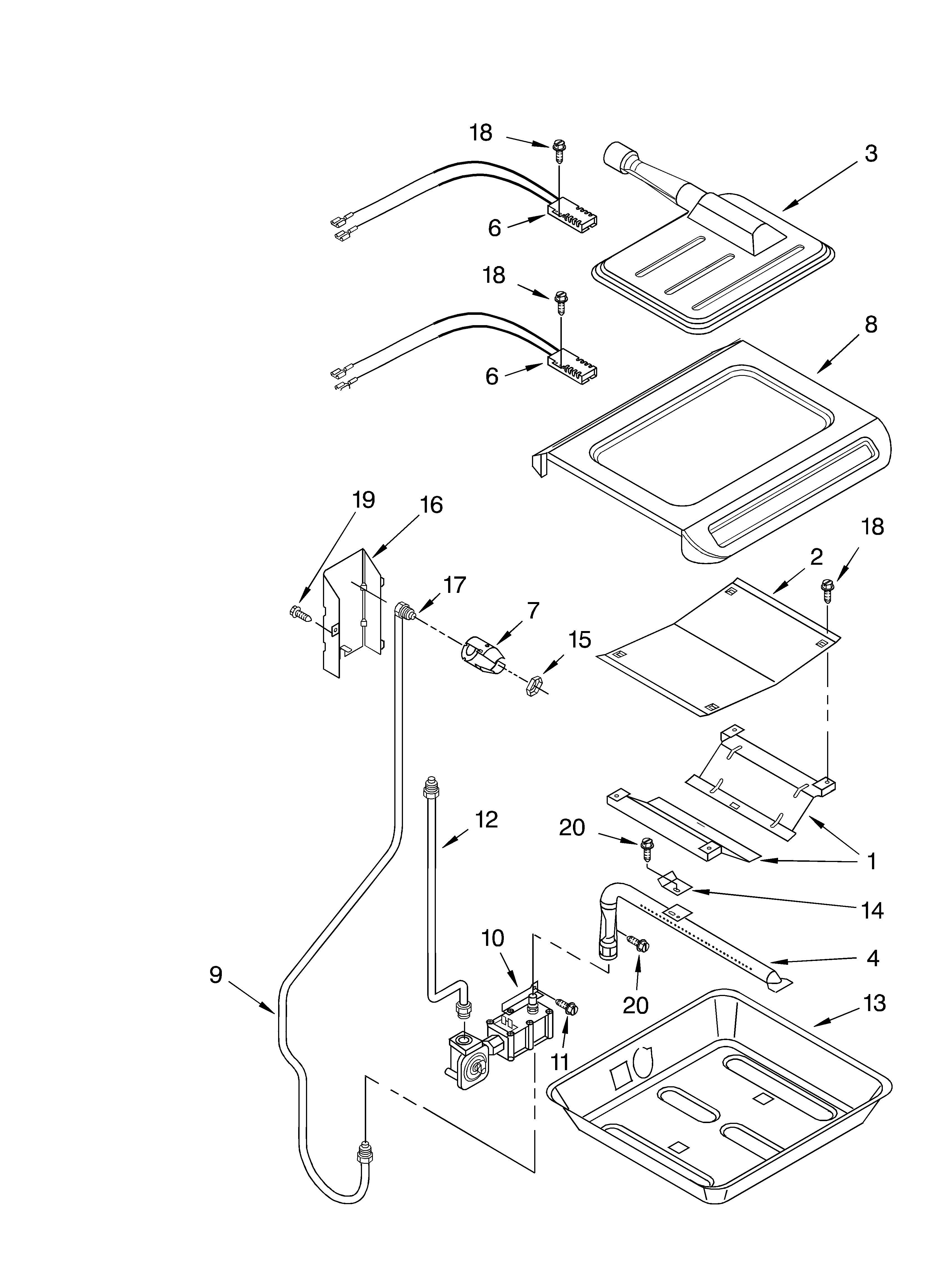 KitchenAid KGRT600HBL6 broiler & oven burner diagram