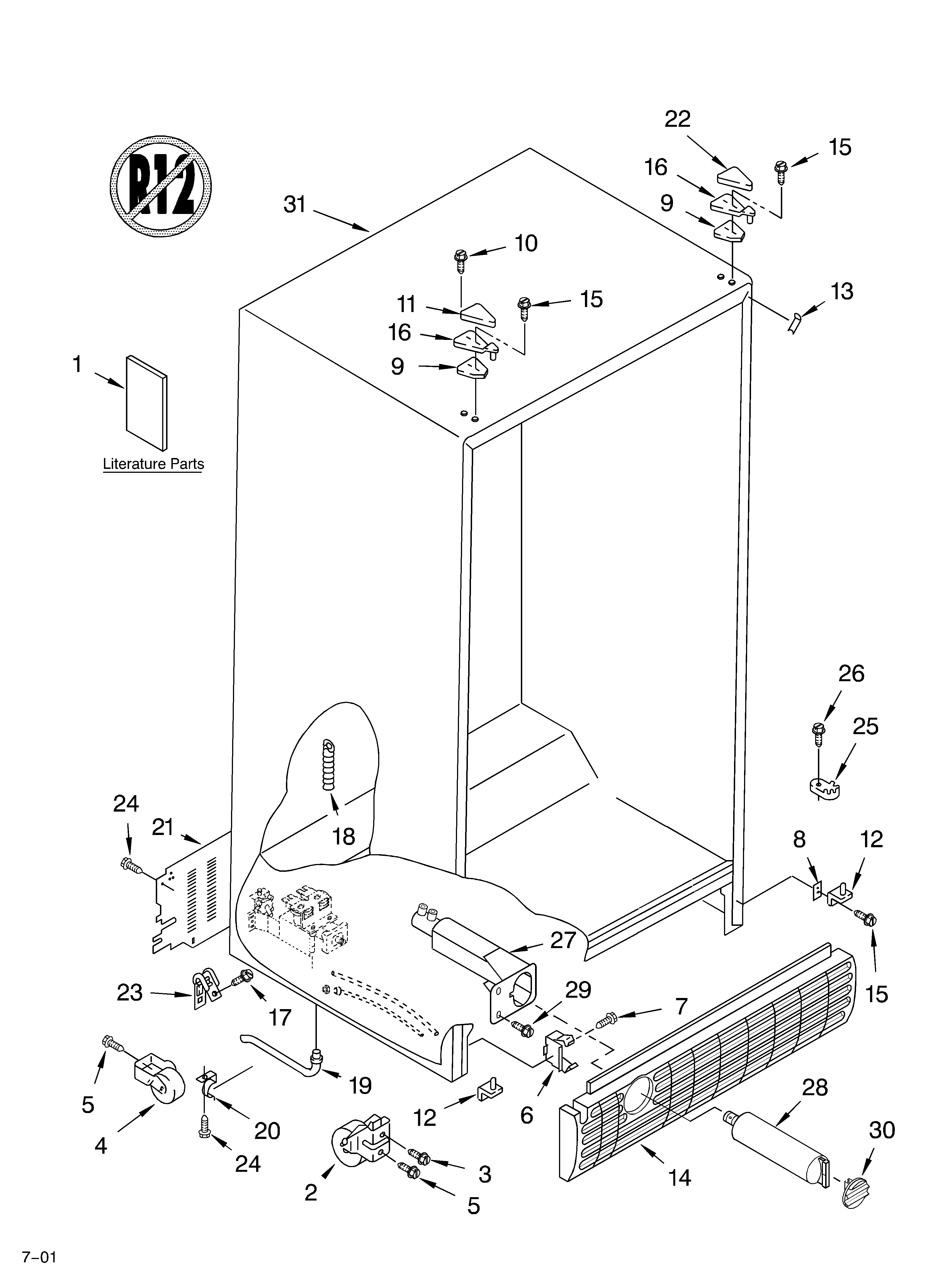 KitchenAid KSRS25FGSS15 cabinet/literature diagram