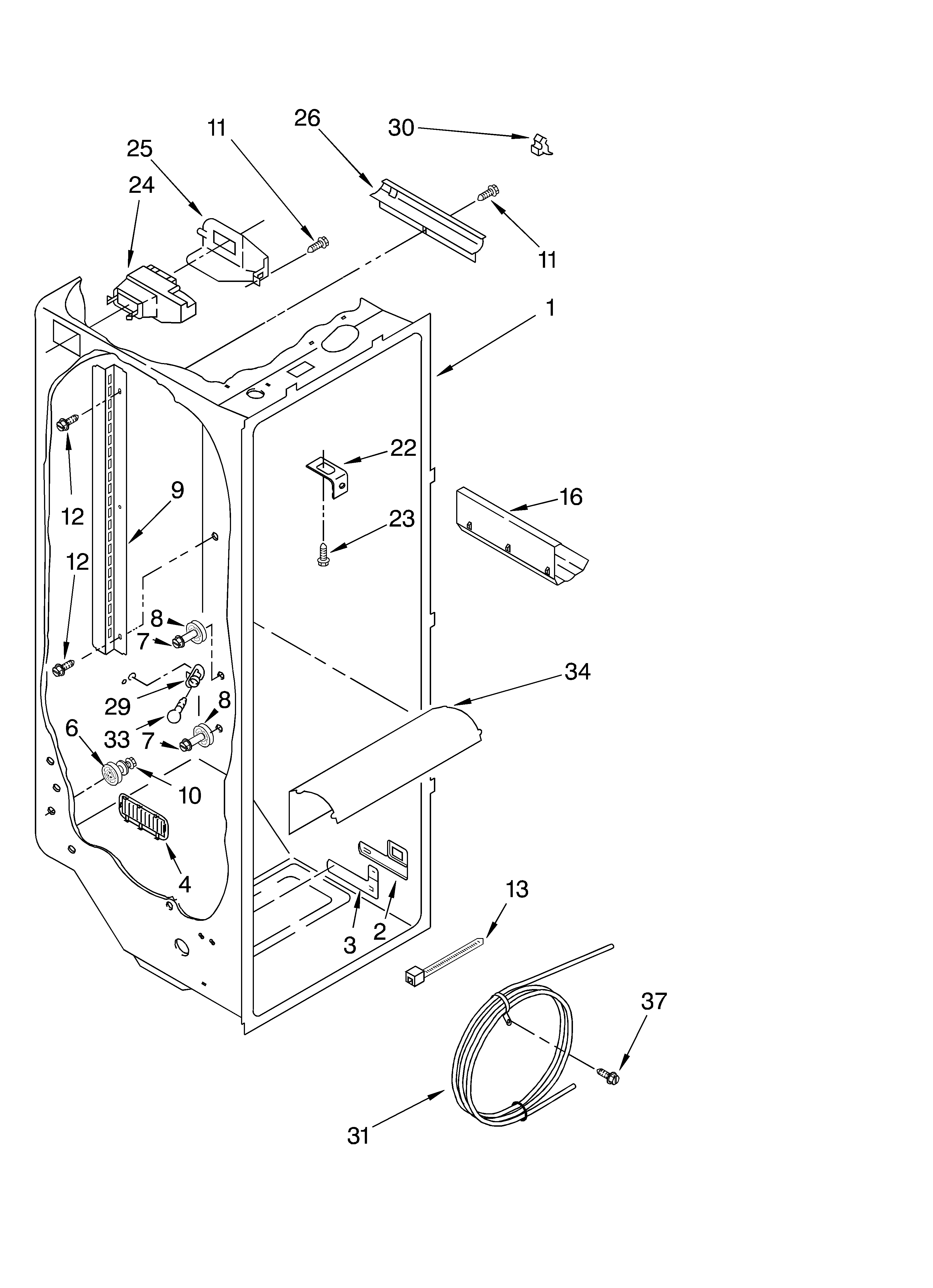 KitchenAid KSRS25FGSS15 refrigerator liner diagram
