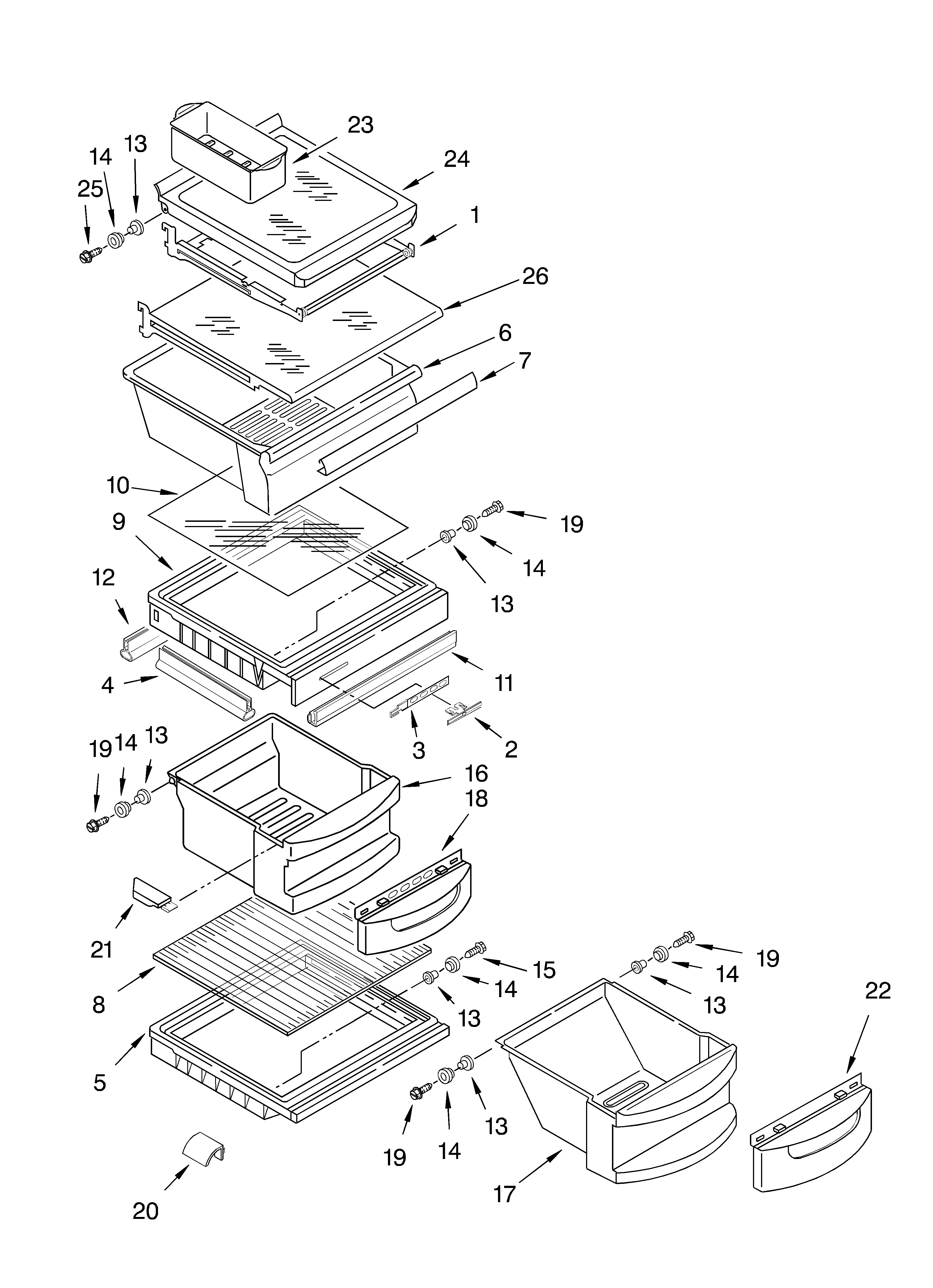KitchenAid KSRS25FGSS15 refrigerator shelf diagram