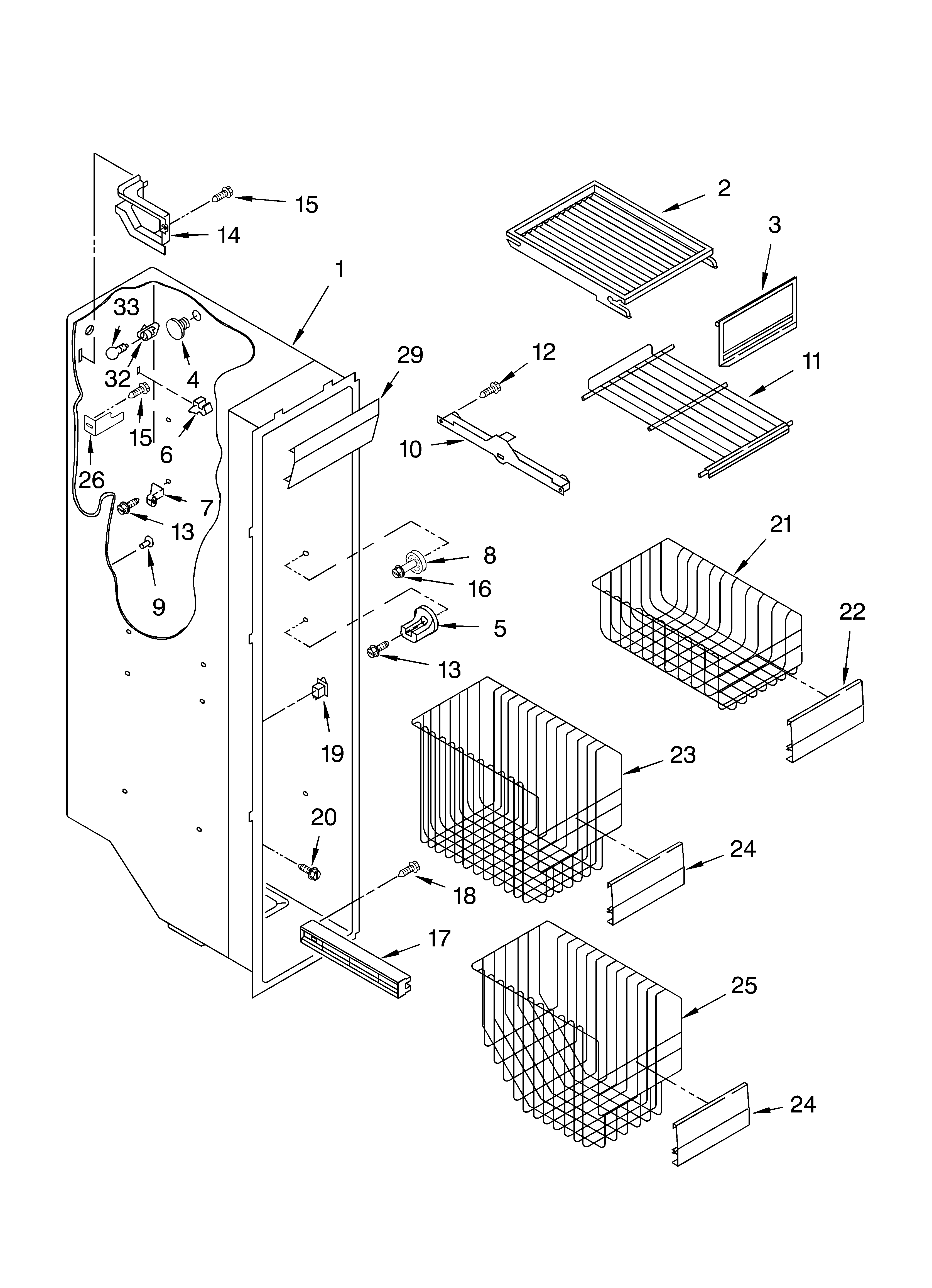 KitchenAid KSRS25FGSS15 freezer liner diagram