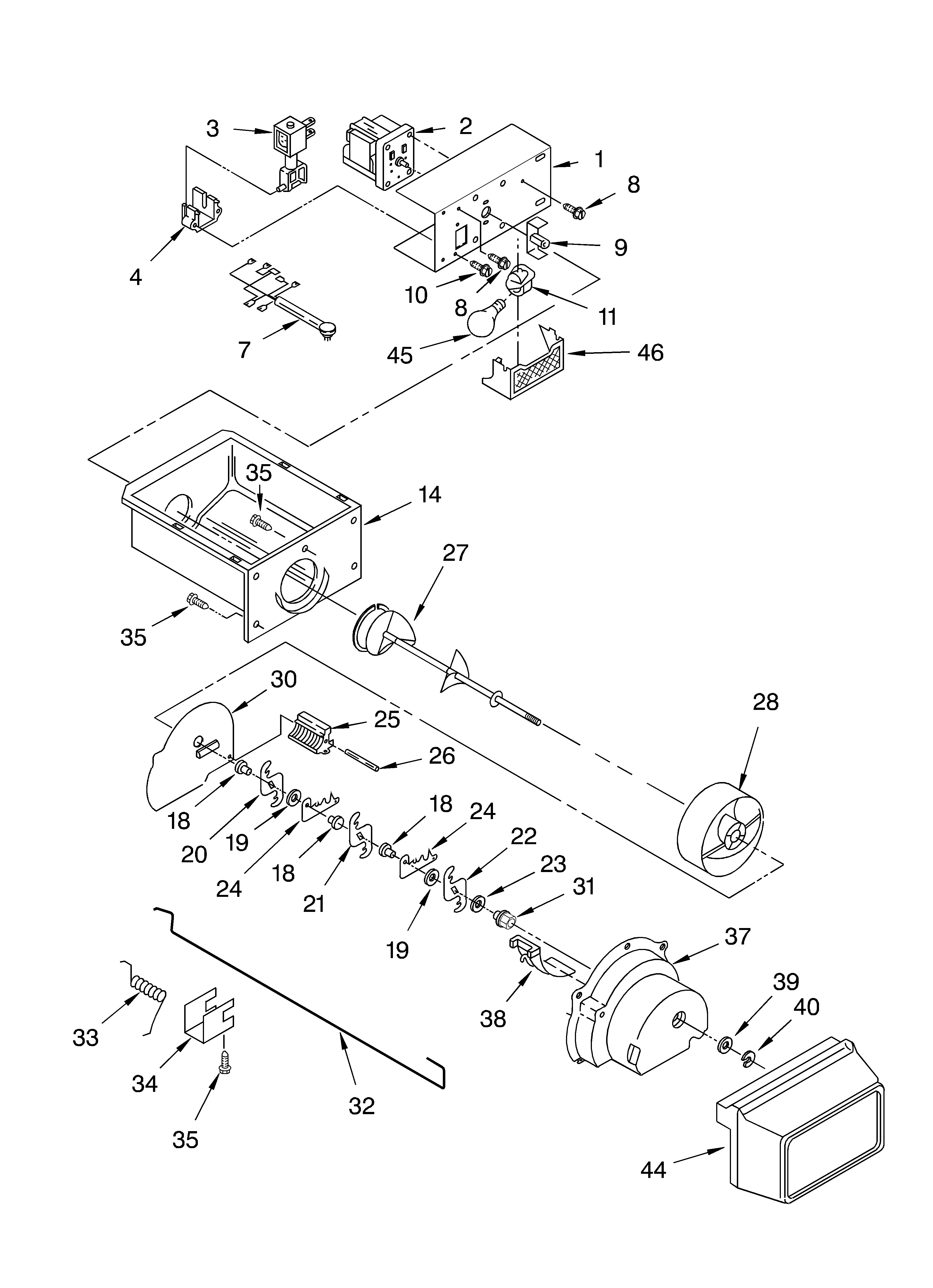KitchenAid KSRS25FGSS15 motor and ice container diagram