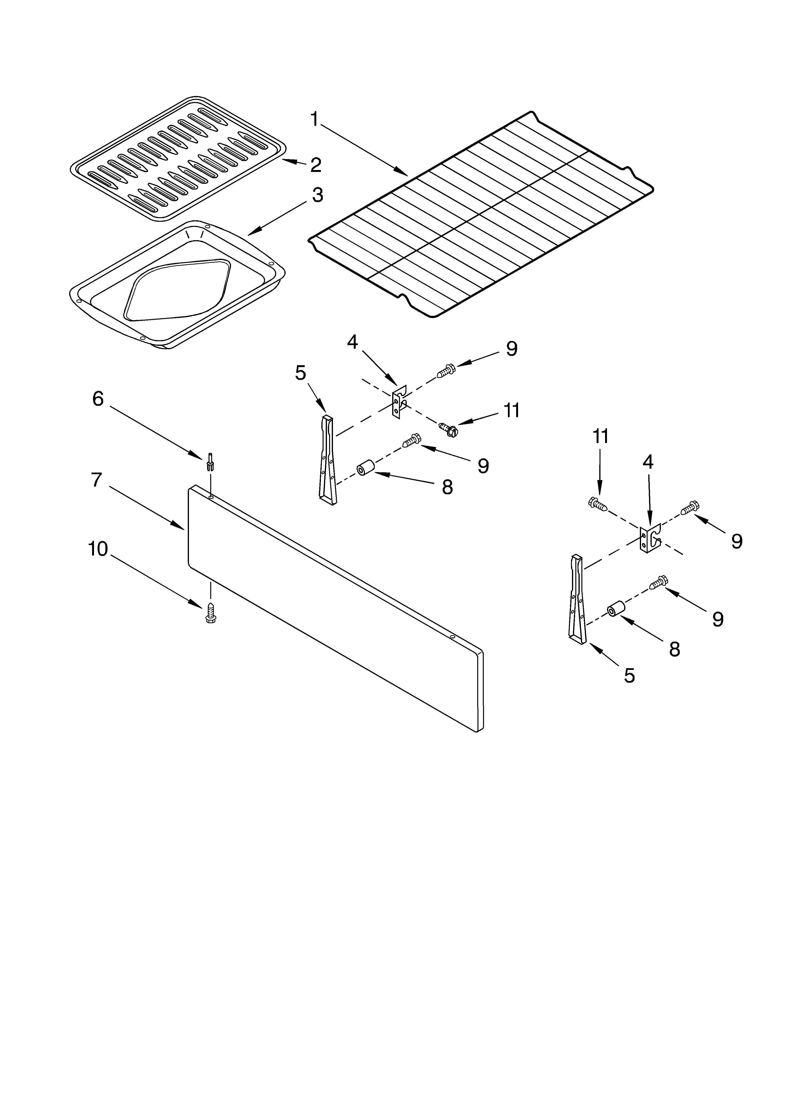 Whirlpool RF340BXKW0 toe panel & broiler diagram