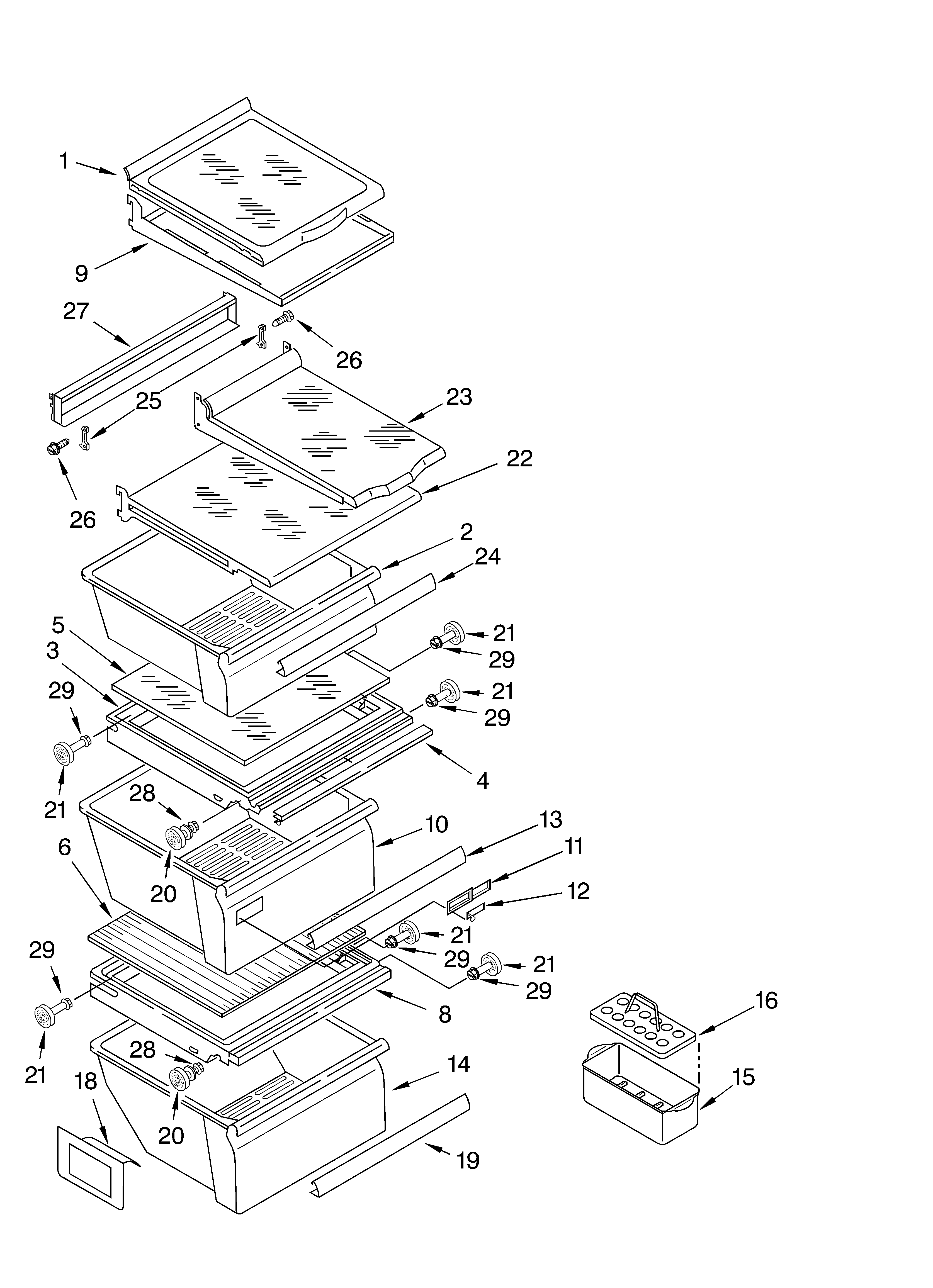 Whirlpool 6GD27DFXFS02 refrigerator shelf diagram