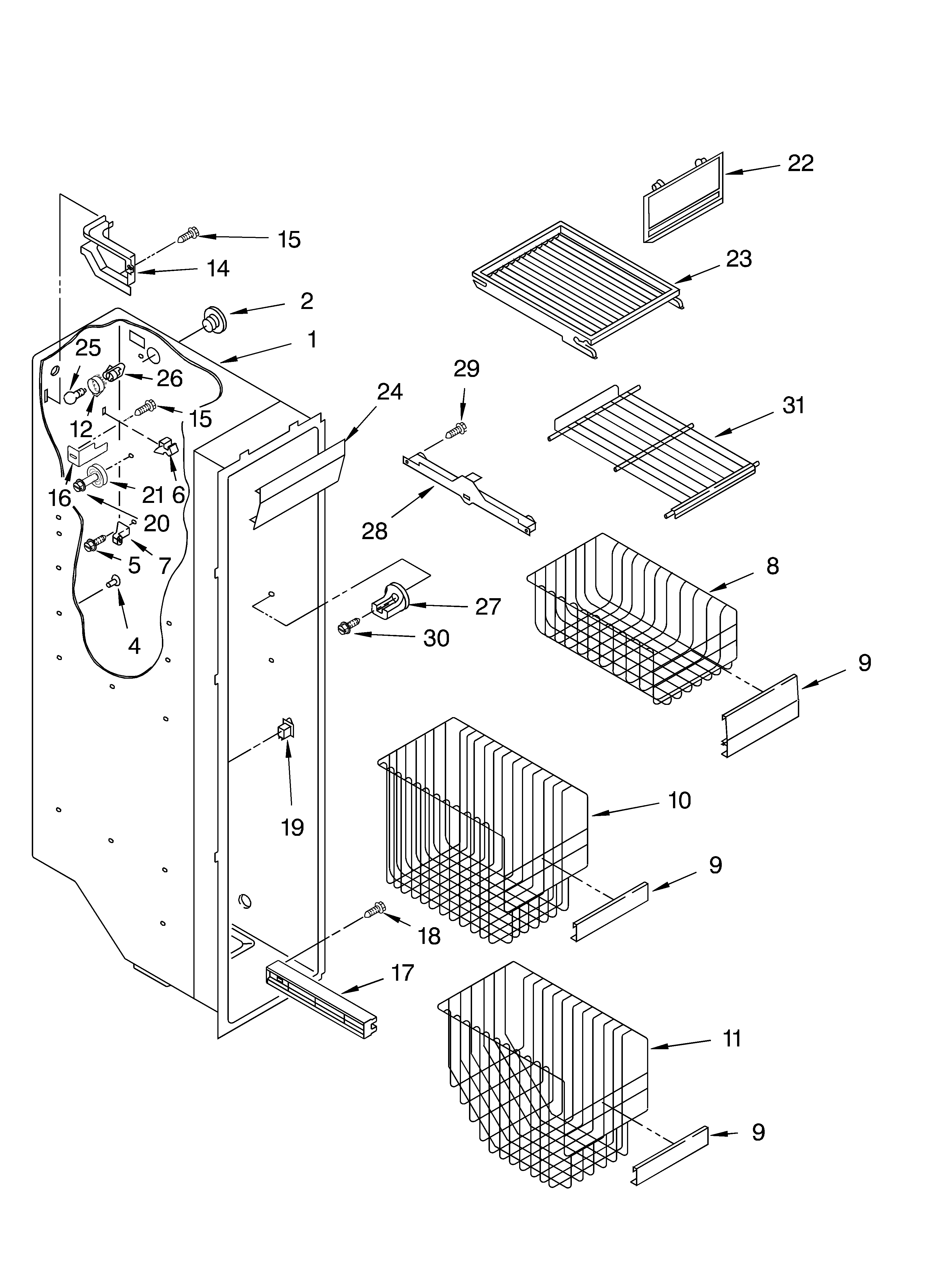 Whirlpool 6GD27DFXFS02 freezer liner diagram