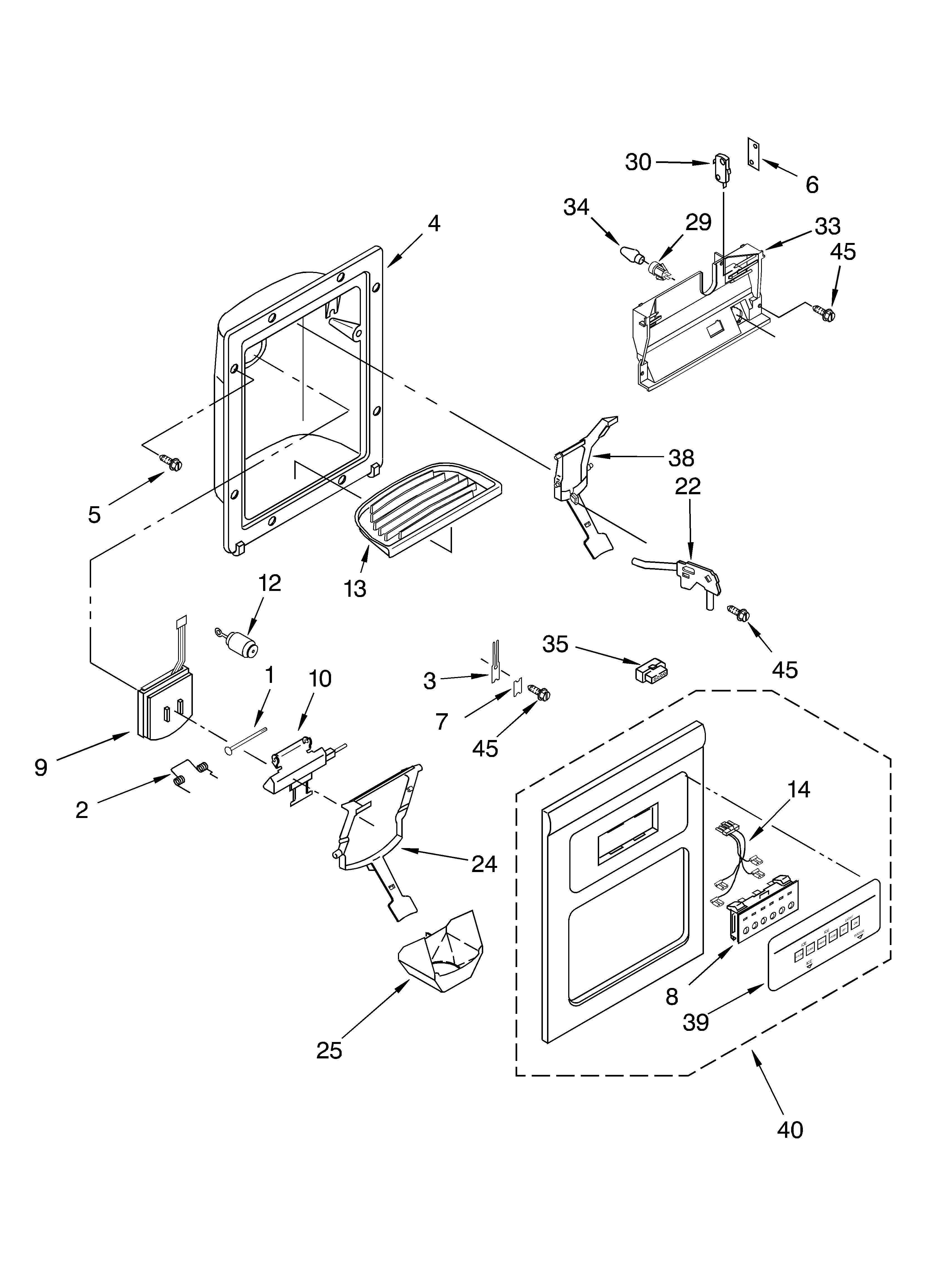 Whirlpool 6GD27DFXFS02 dispenser front diagram
